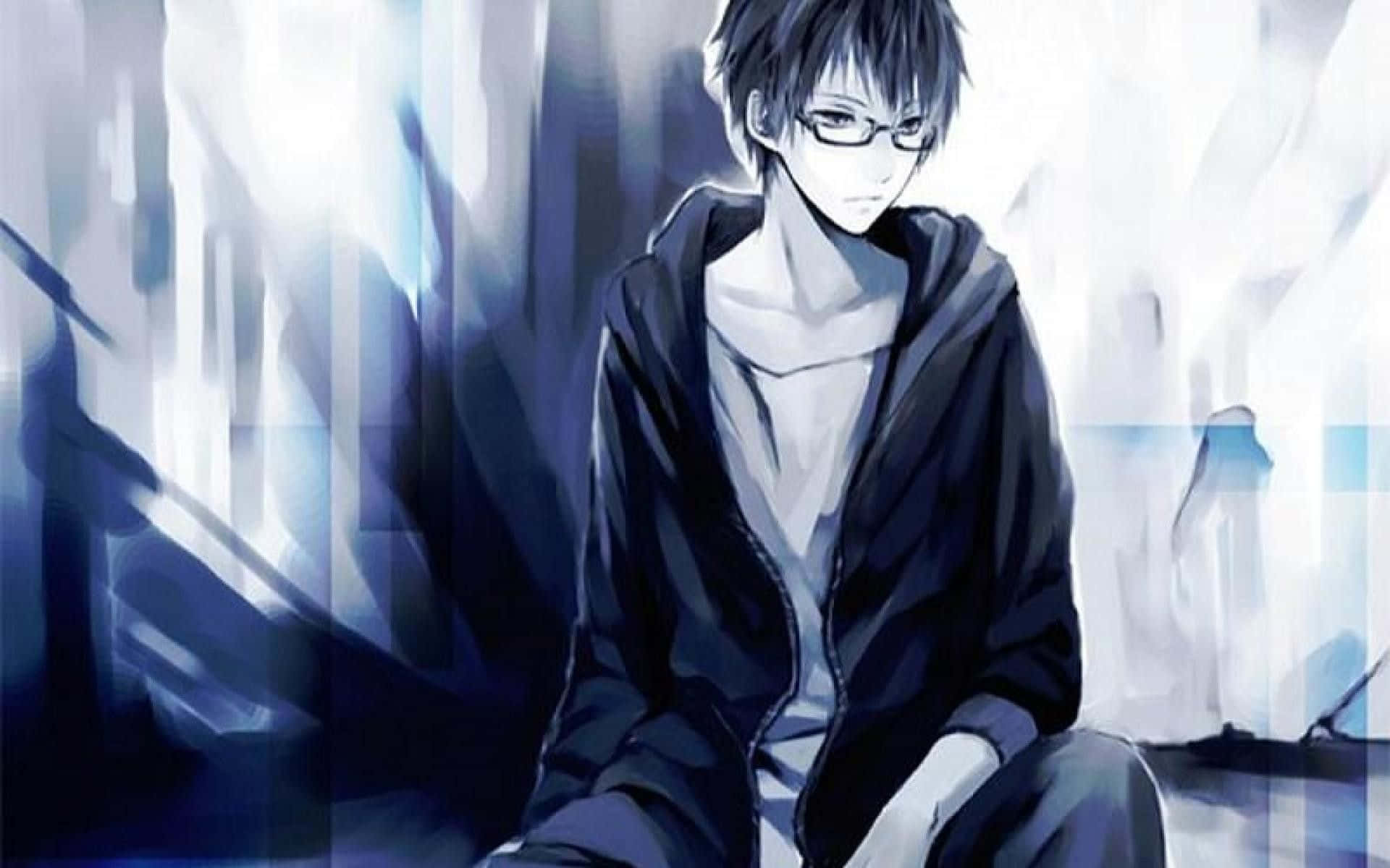 Blue Boy, anime boy, glasses, Full HD Desktop Wallpaper