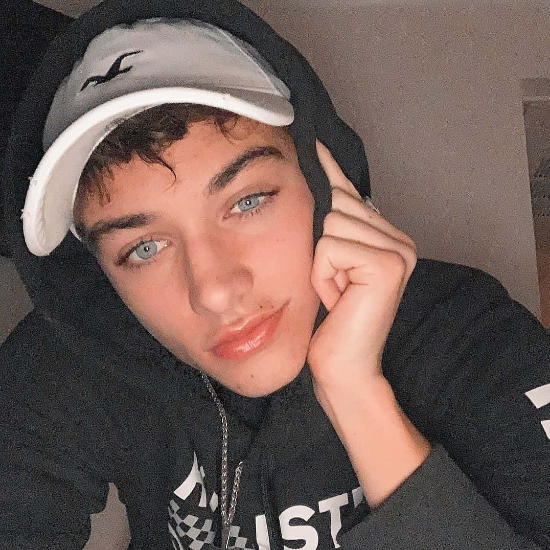 Blue Eyed Boyin Hoodieand Cap, blue eyes, black hoodie, SD Desktop Wallpaper