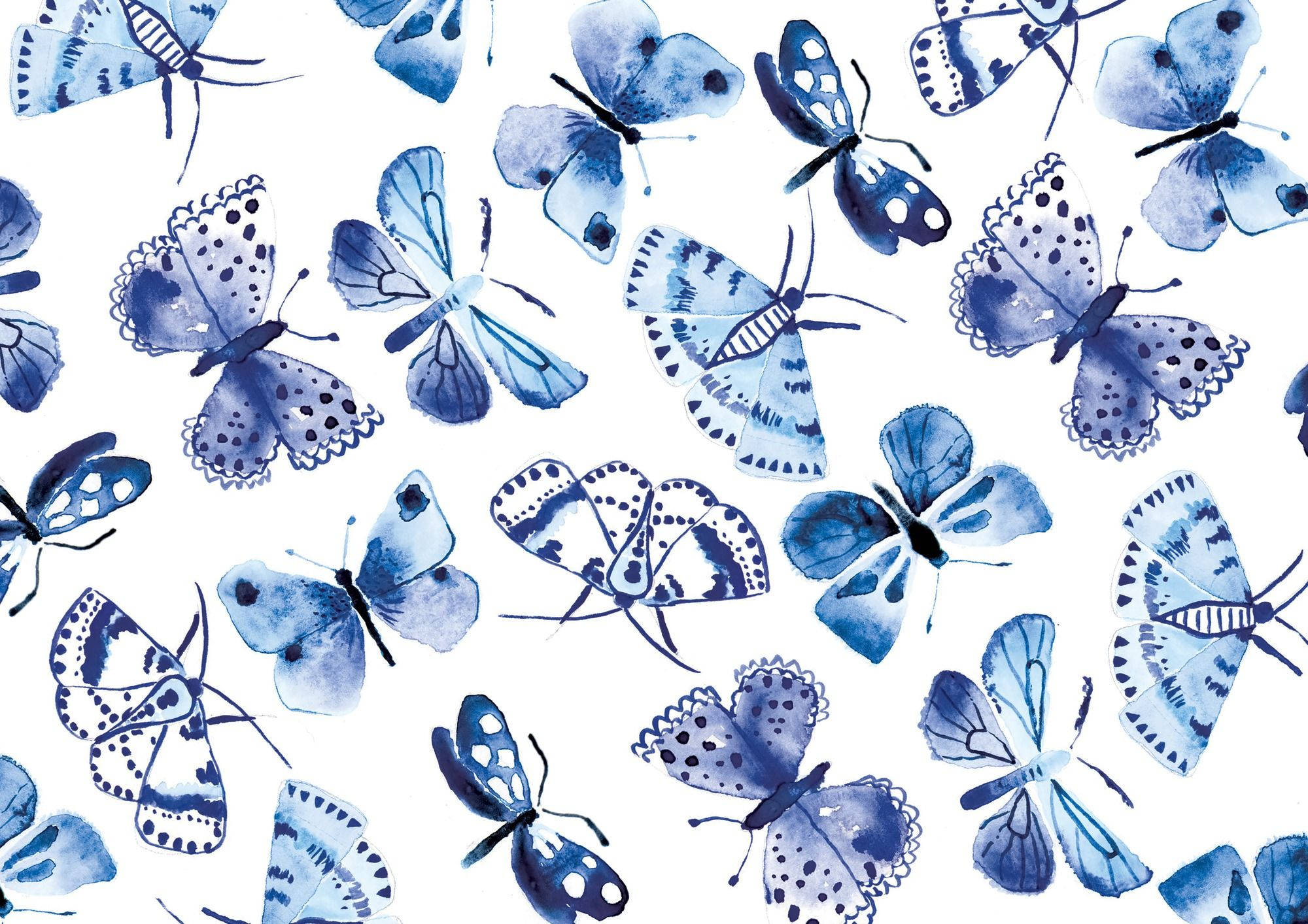 blue butterfly aesthetic, watercolor pattern, blue butterflies, Full HD Desktop Wallpaper