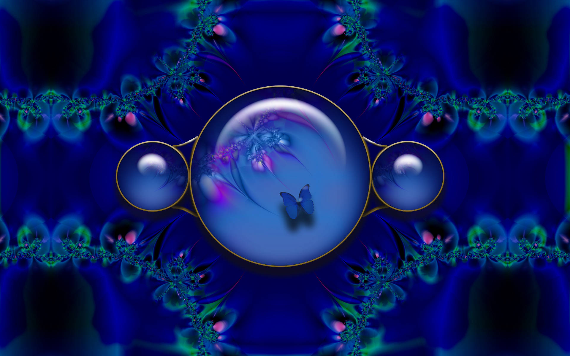 Blue Butterfly, fractal, glowing orbs, Full HD Desktop Wallpaper
