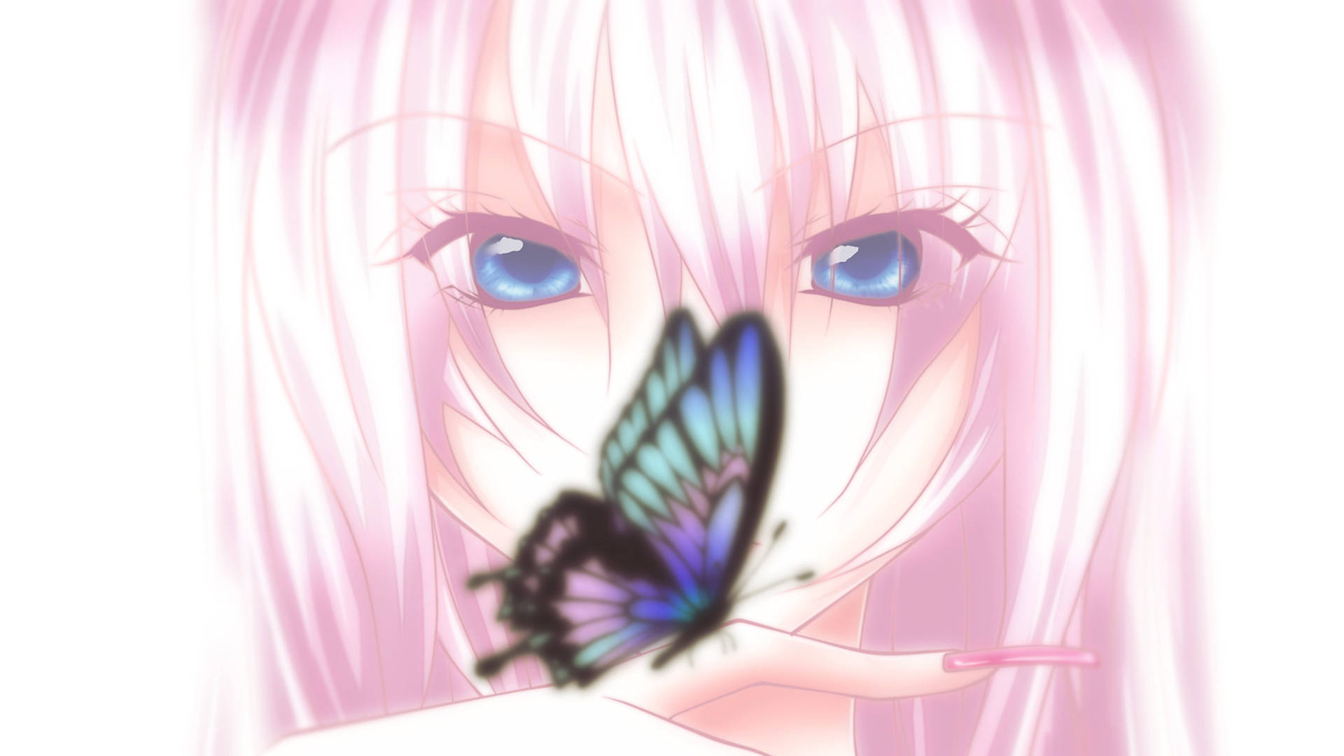 Blue Butterfly, anime girl, pink hair, Full HD Desktop Wallpaper