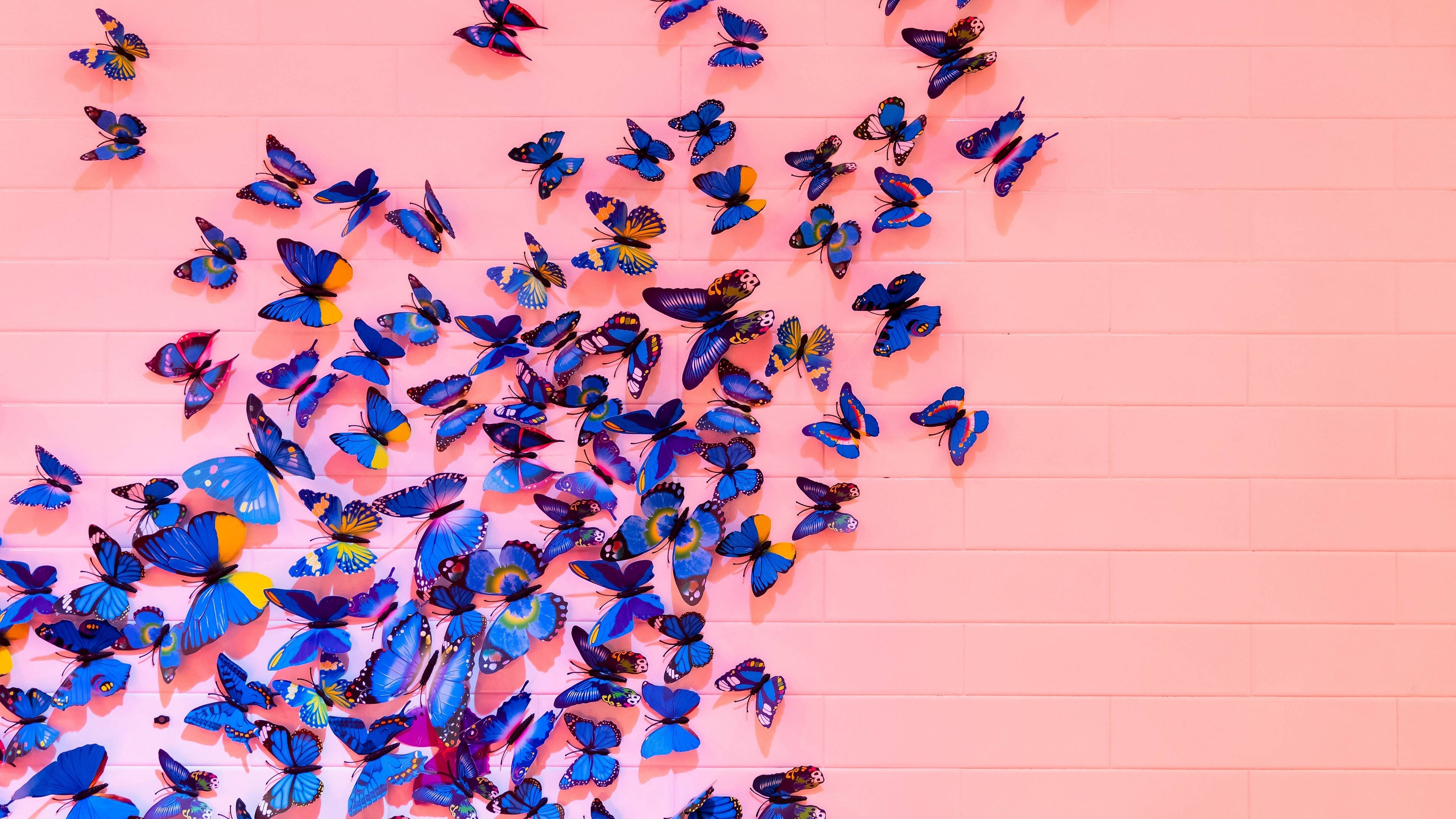 Blue Butterfly Kaleidoscope, vibrant blue butterflies, yellow accents, 4K Desktop Wallpaper