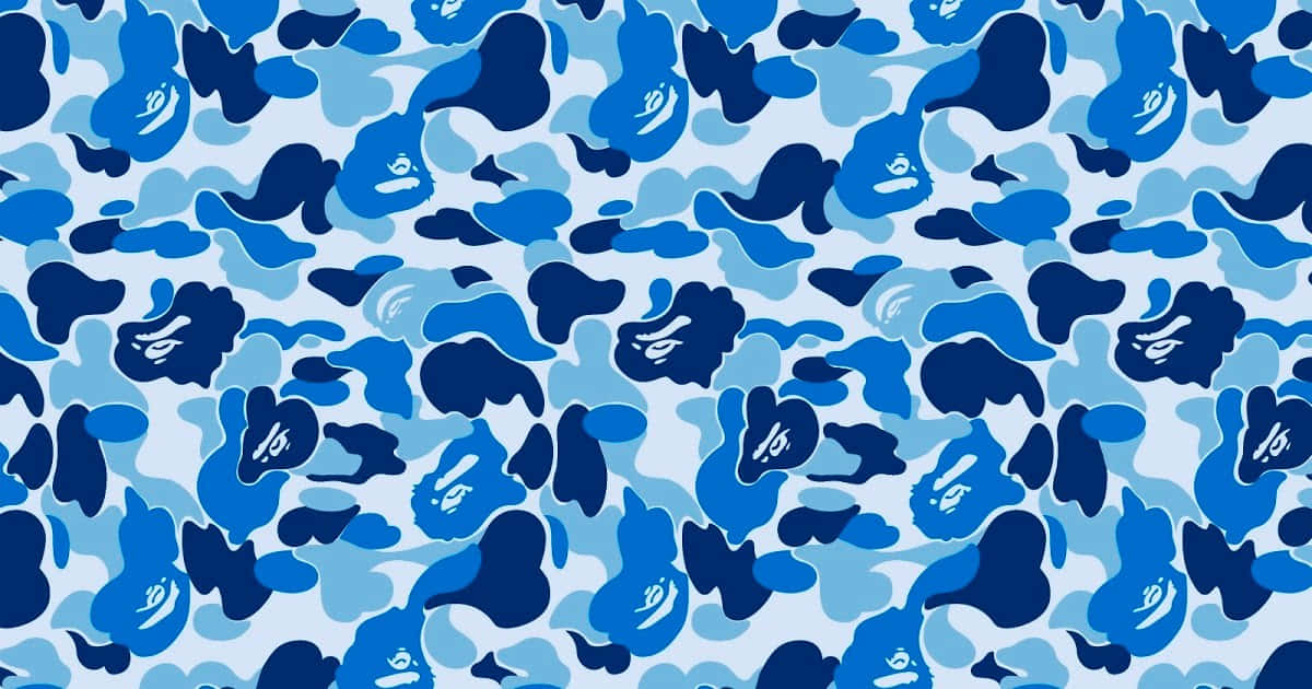 blue camo, blue and white camouflage pattern, stylized ape heads, SD Desktop Wallpaper