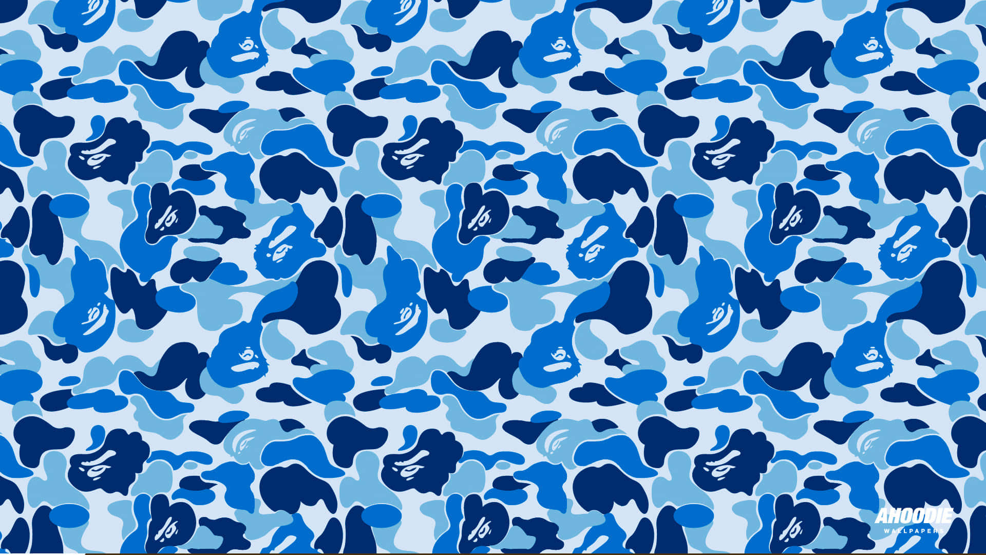 blue camo, blue and white camouflage pattern, stylized ape heads, Full HD Desktop Wallpaper