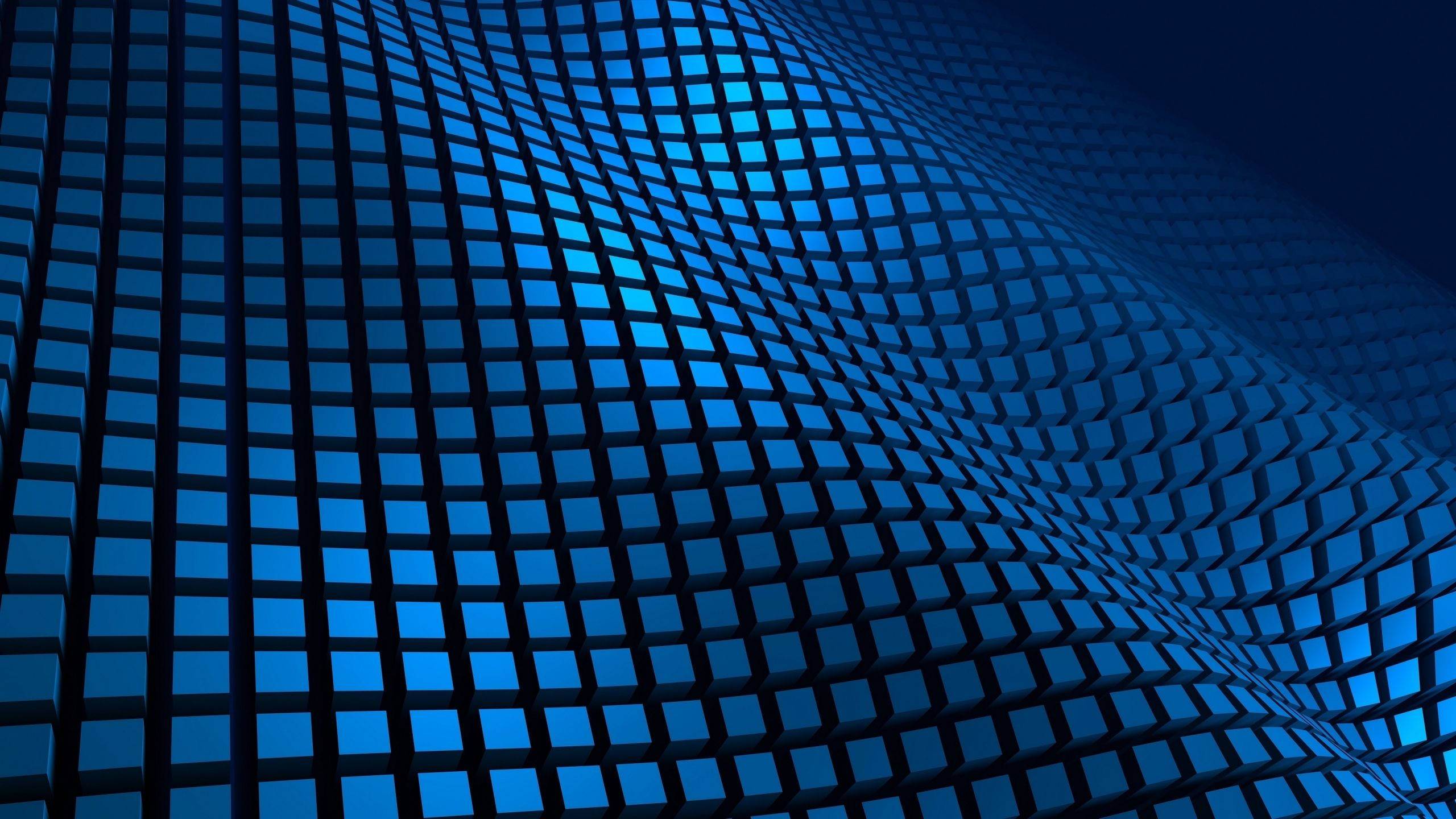 glowing blue cubes, futuristic digital wave, dark background, 2K Desktop Wallpaper