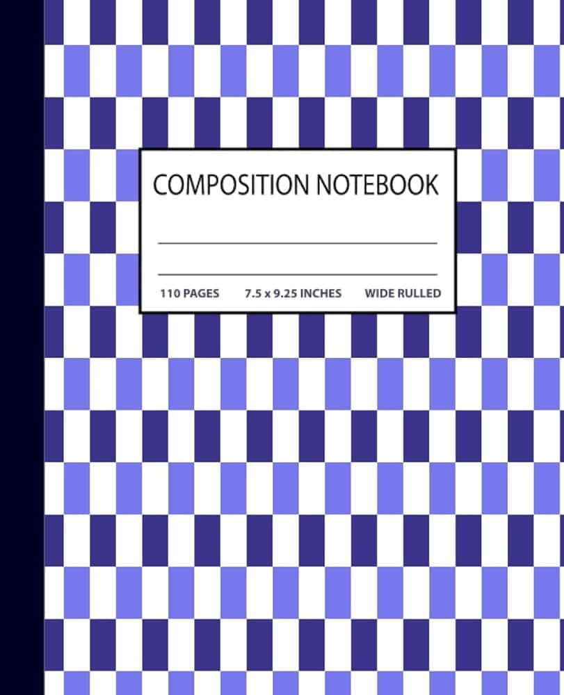 blue and white checkerboard cover, composition notebook, white label, SD Phone Wallpaper