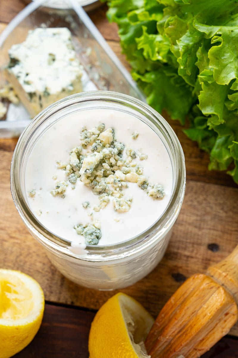blue cheese, creamy blue cheese dressing, glass jar, SD Phone Wallpaper