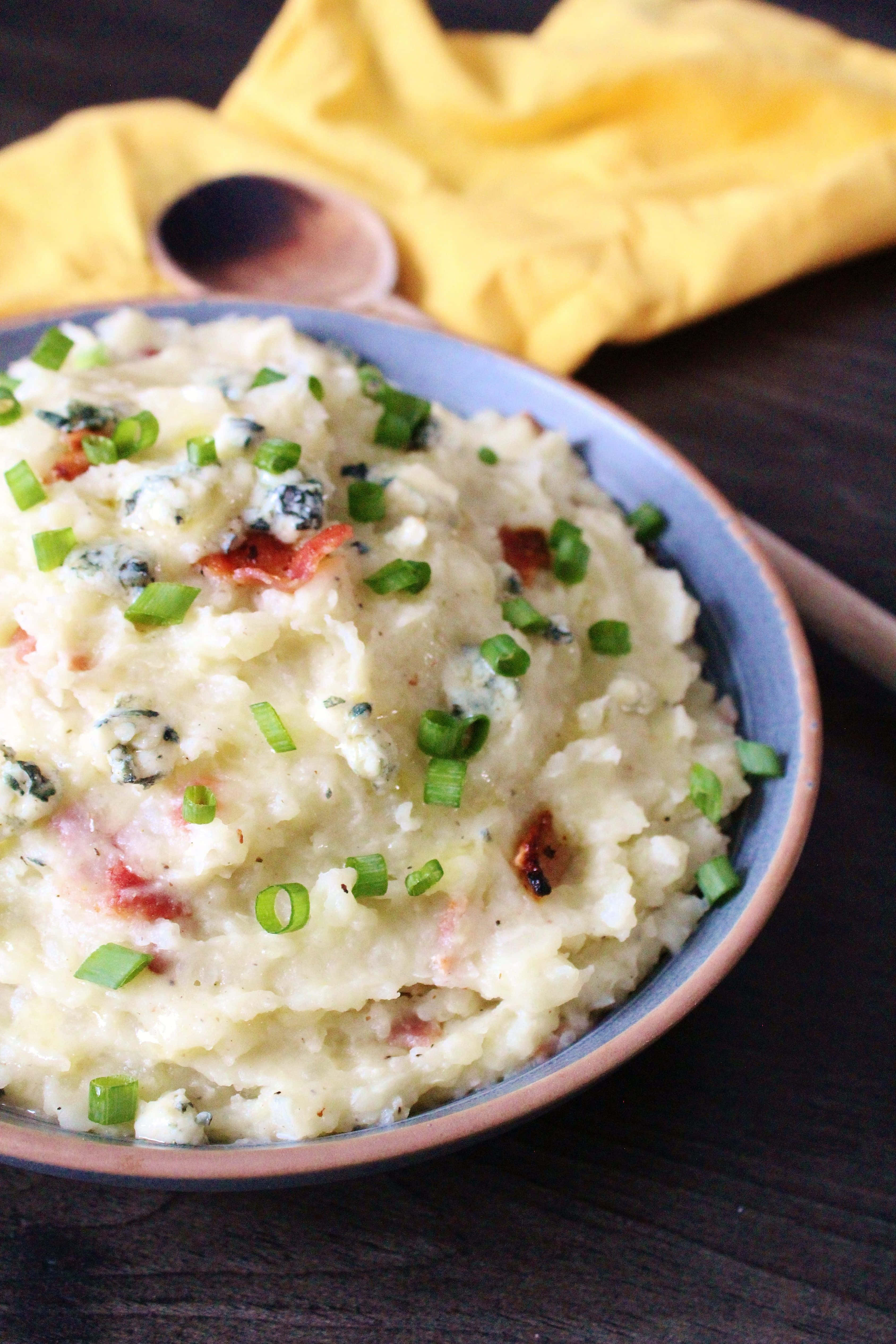 blue cheese, creamy mashed potatoes, blue cheese bacon, 4K Phone Wallpaper