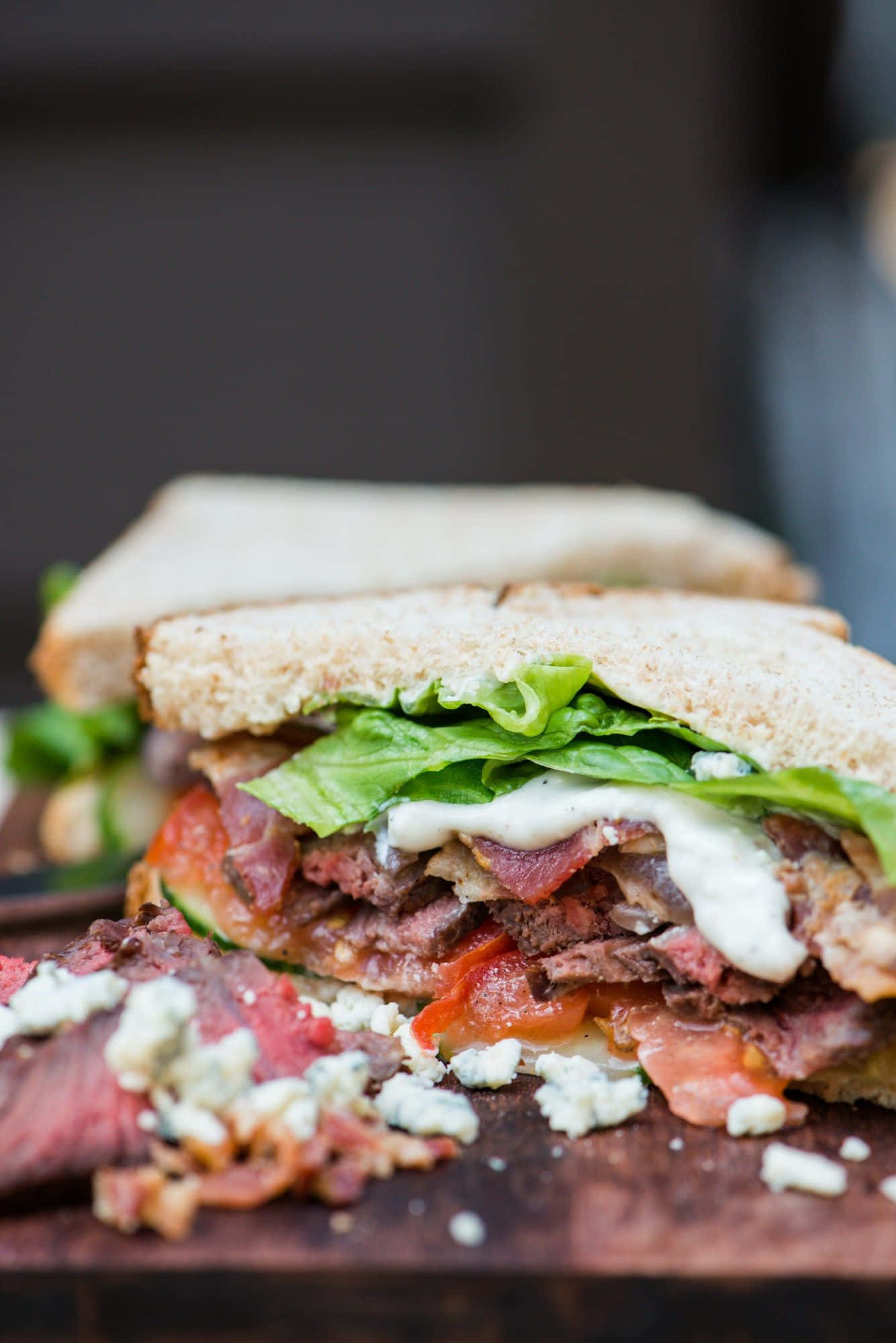 blue cheese sauce, roast beef, tomato, Full HD Phone Wallpaper