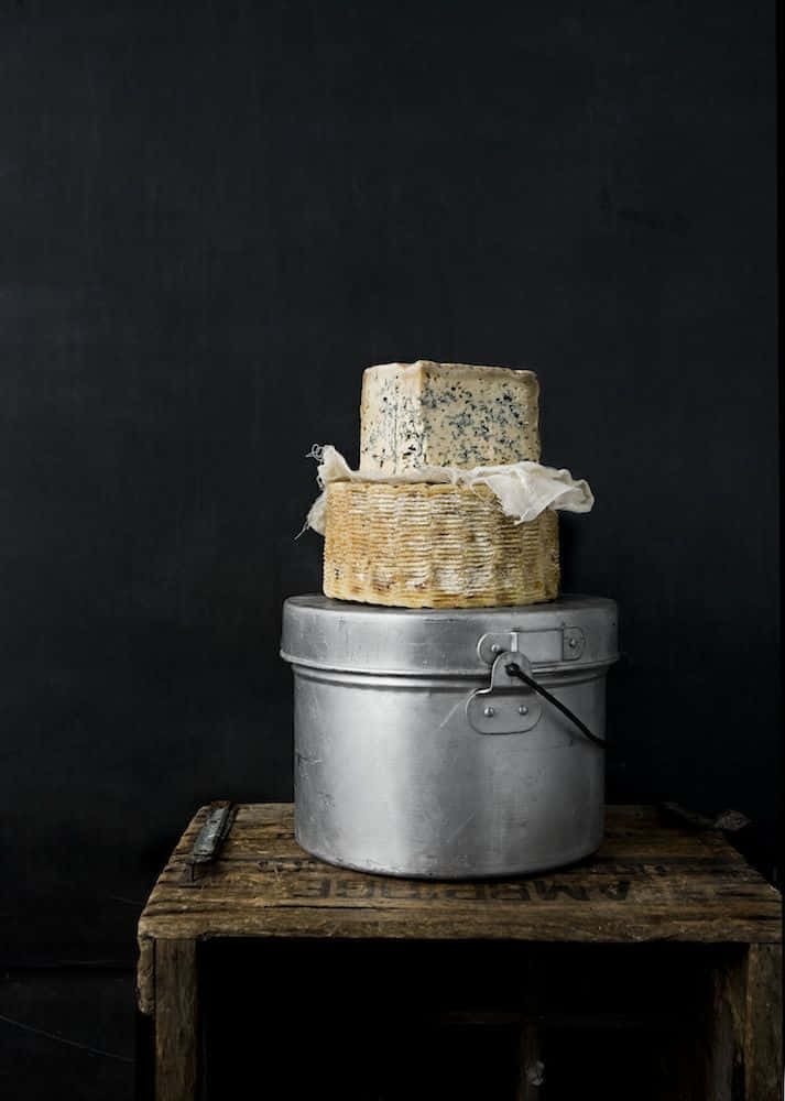 blue cheese, woven basket, metal bucket, SD Phone Wallpaper