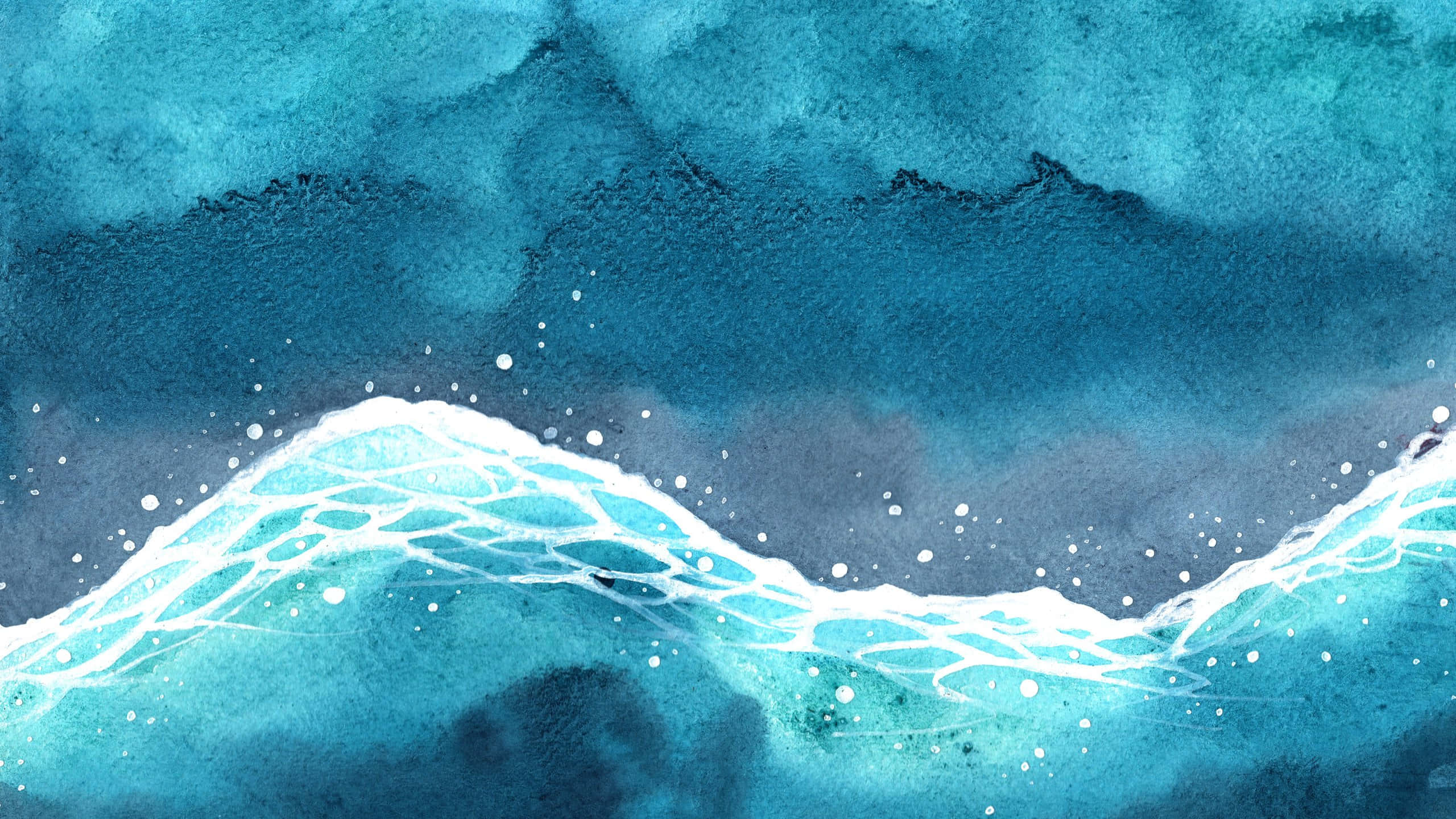 abstract blue ocean waves, watercolor, deep teal, 2K Desktop Wallpaper