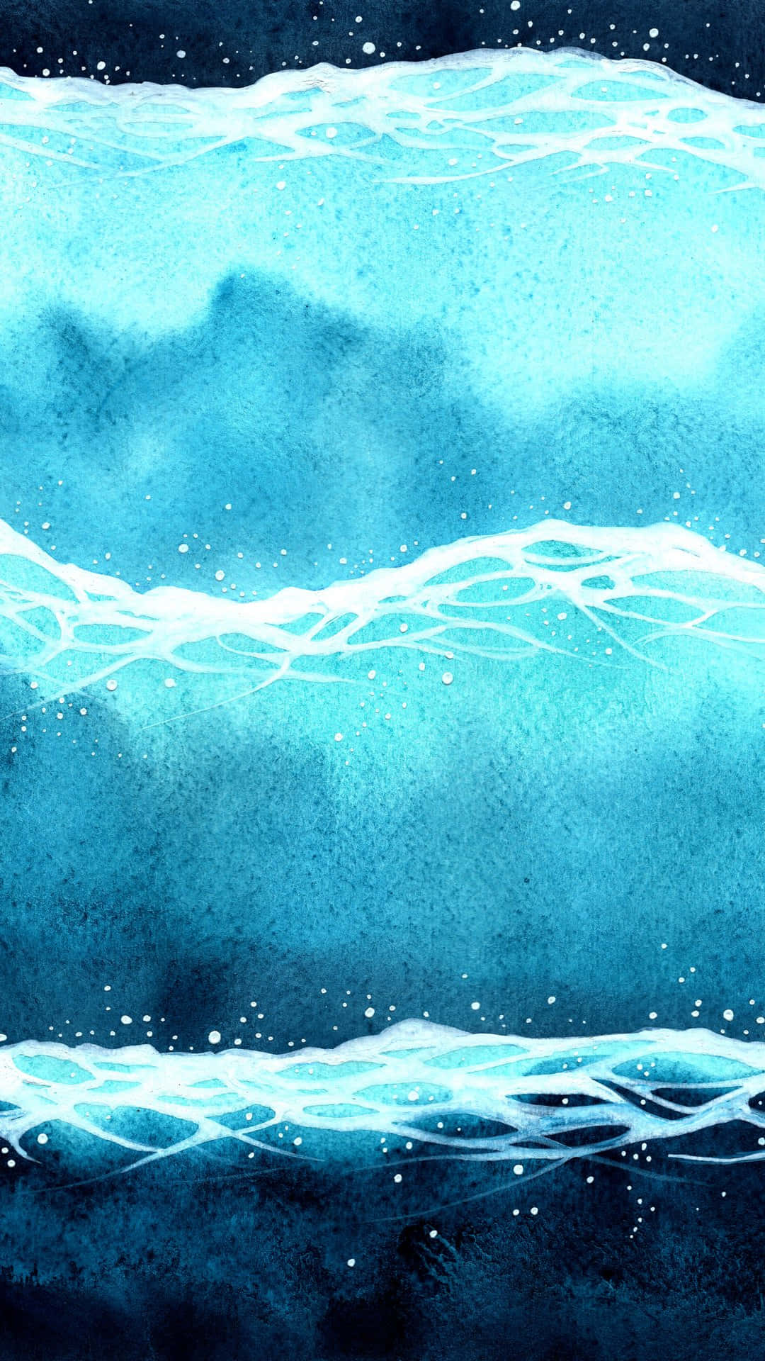 turquoise ocean waves, white foam cresting, deep blue watercolor background, Full HD Phone Wallpaper