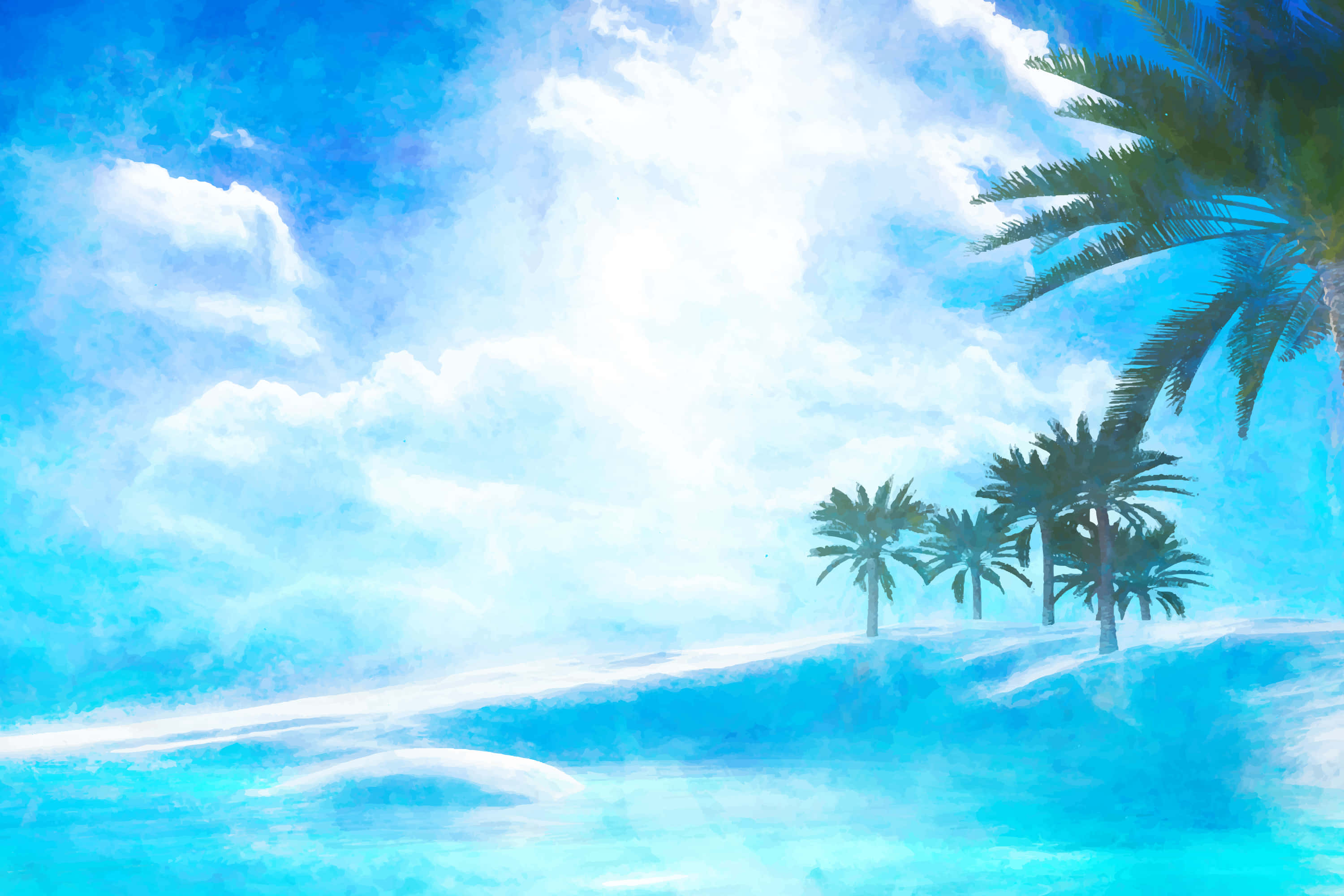 tropical beach, turquoise ocean, white sandy shore, 2K Desktop Wallpaper