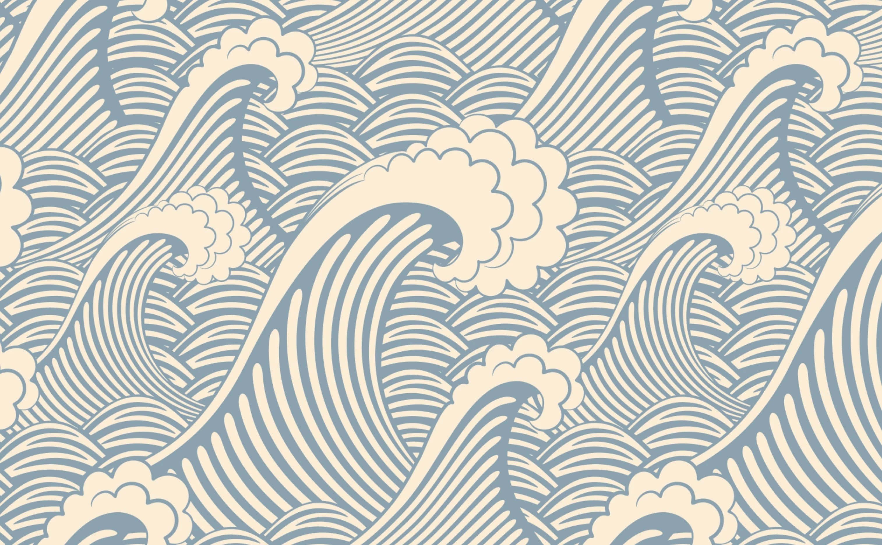 Blue Coastal, wave pattern, cream, 2K Desktop Wallpaper