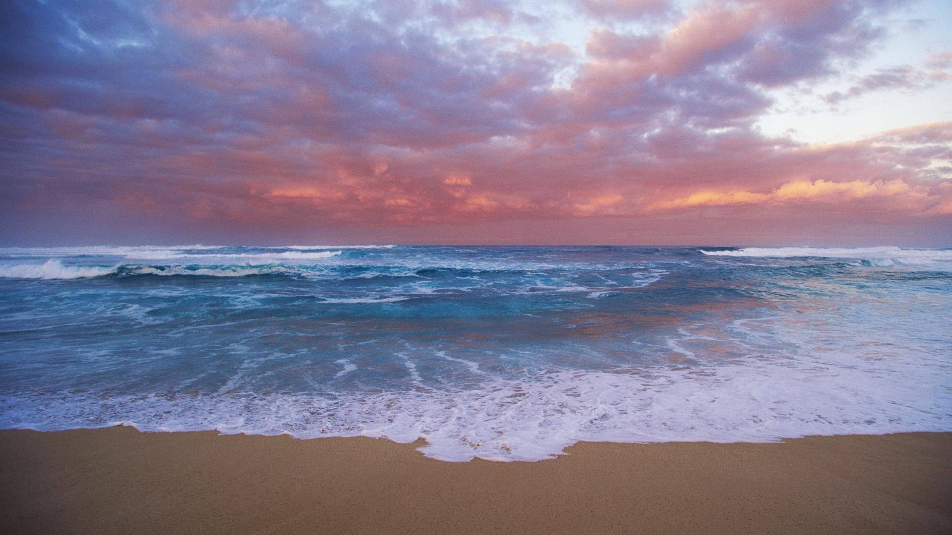 pastel blue, ocean, sunset, Full HD Desktop Wallpaper