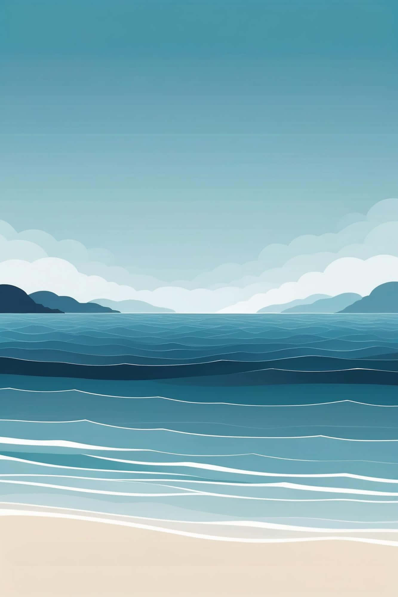 Blue Coastal Serenity Artwork, calm ocean waves, sandy shore, Full HD Phone Wallpaper
