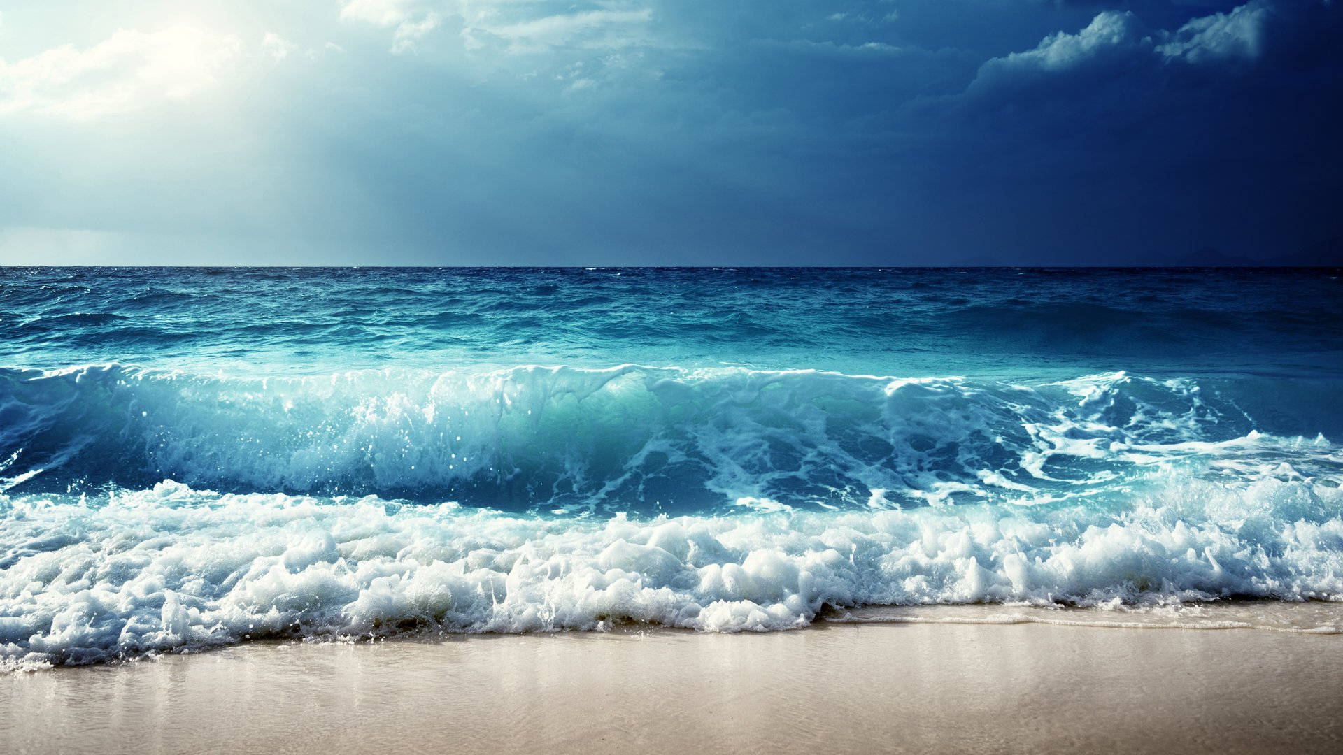 Pretty Blue Sea Waves, turquoise ocean waves, sandy shore, Full HD Desktop Wallpaper