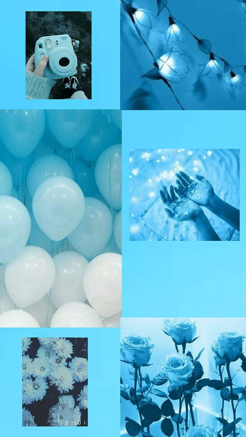 pastel blue, hand holding a camera, string lights, HD Phone Wallpaper