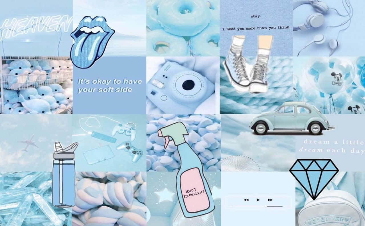 blue collage, pastel blue, donuts, HD Desktop Wallpaper