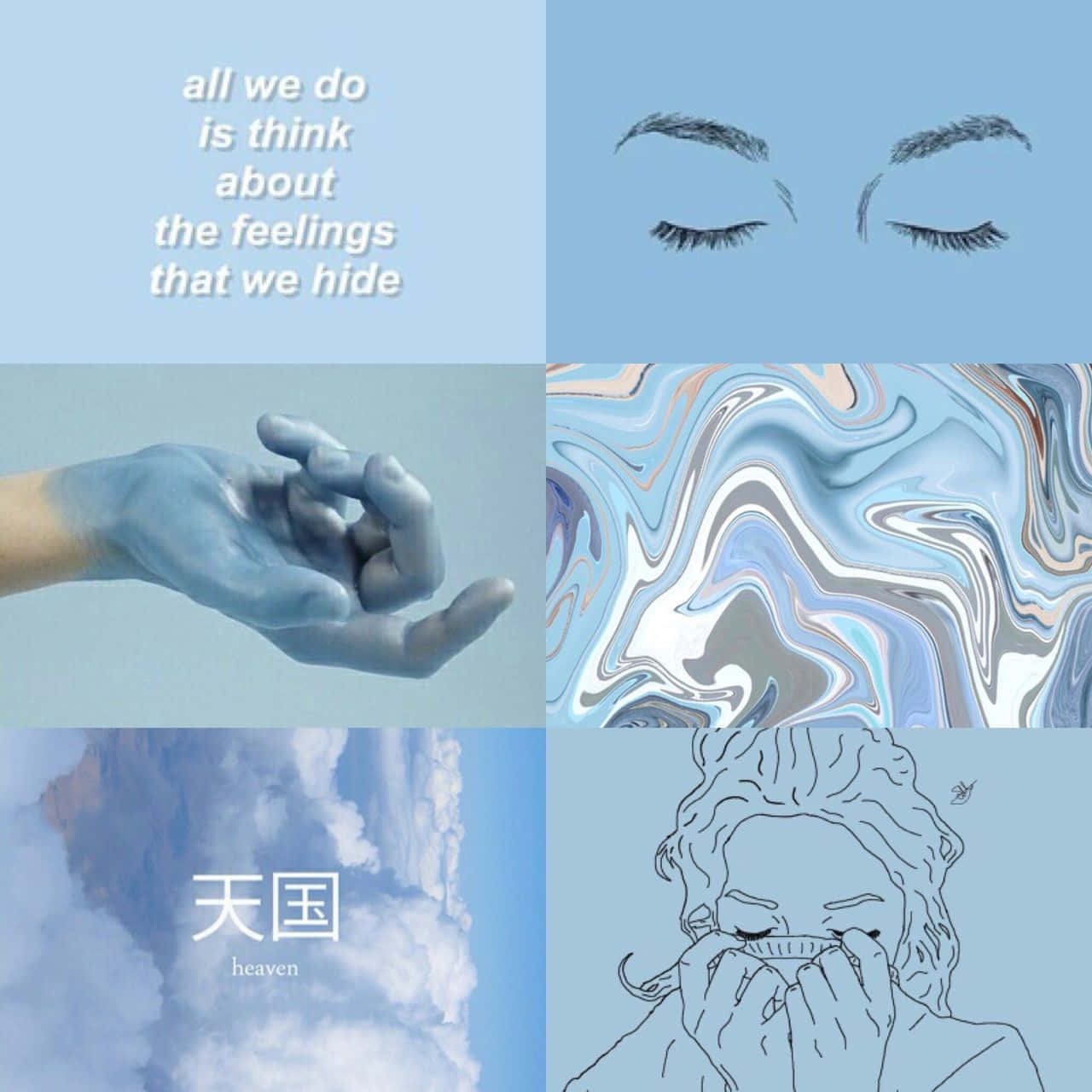 Blue Collage, blue-toned, closed eyes, HD Desktop Wallpaper