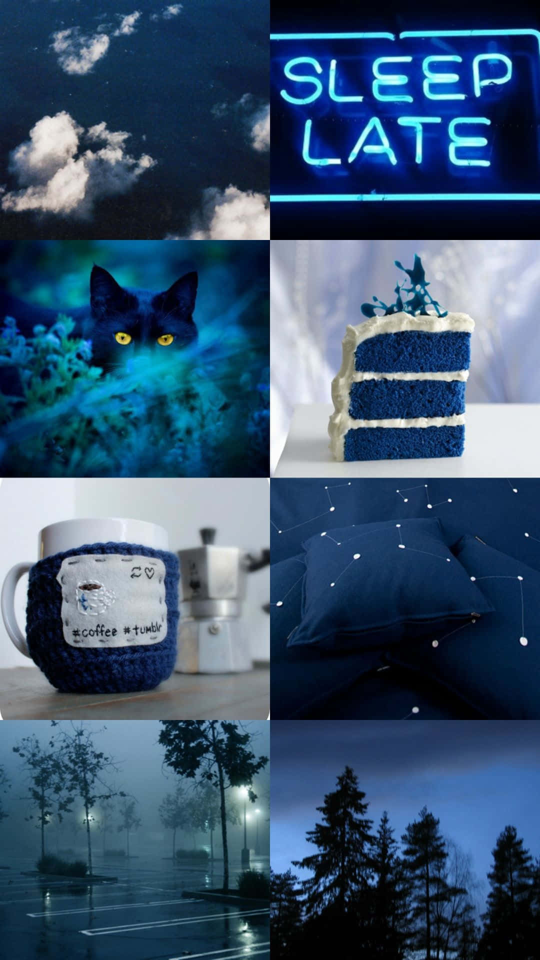blue collage, moody blue-themed, clouds, Full HD Phone Wallpaper