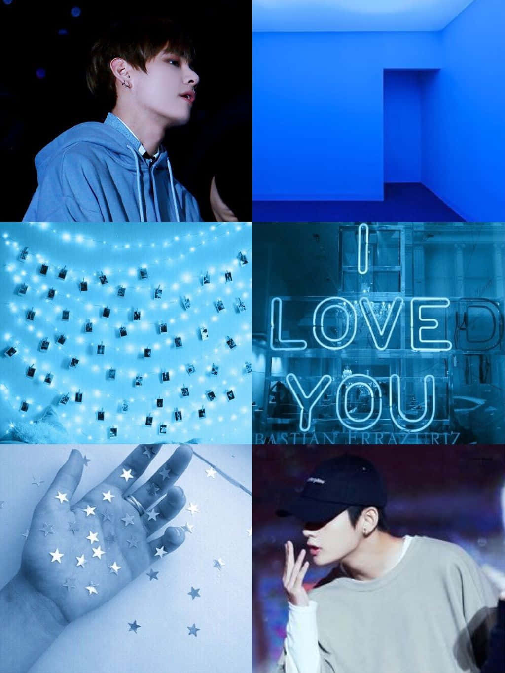 Blue Collage, neon 'I LOVE YOU' sign, star-adorned hand, HD Phone Wallpaper
