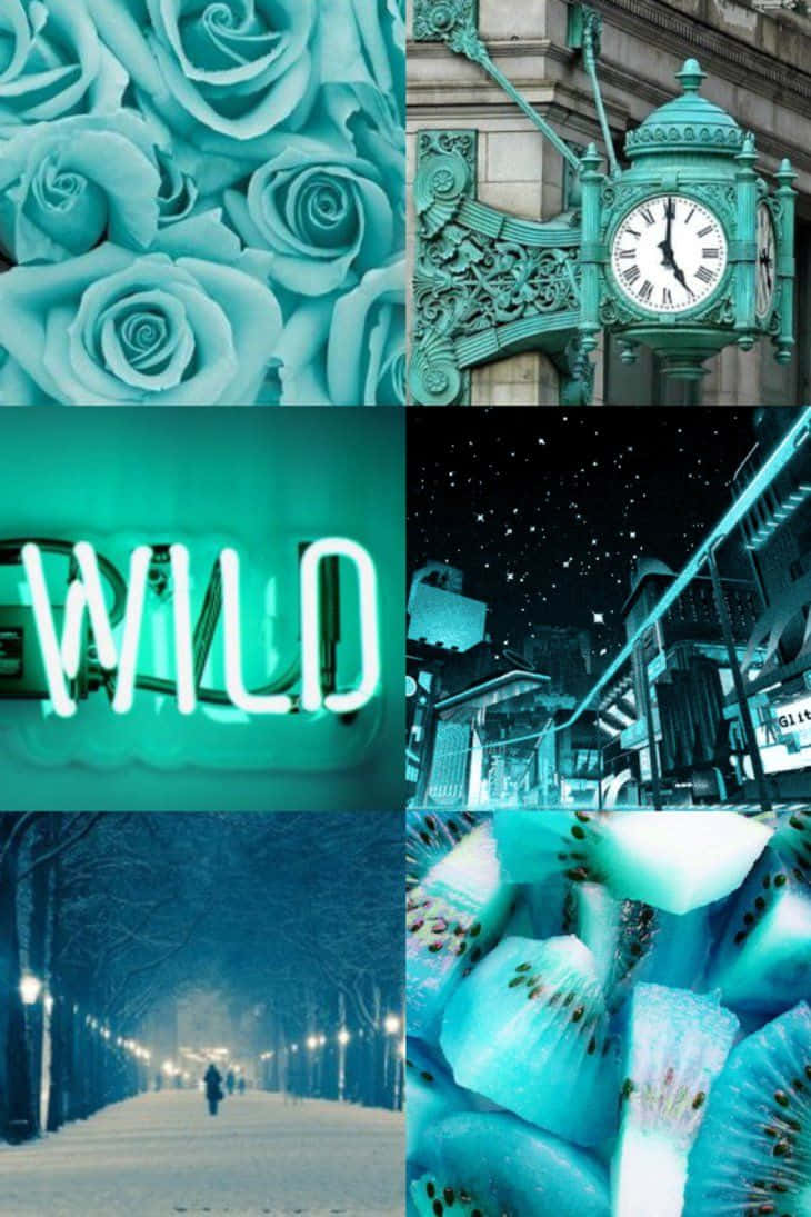 teal-toned, roses, vintage clock, SD Phone Wallpaper