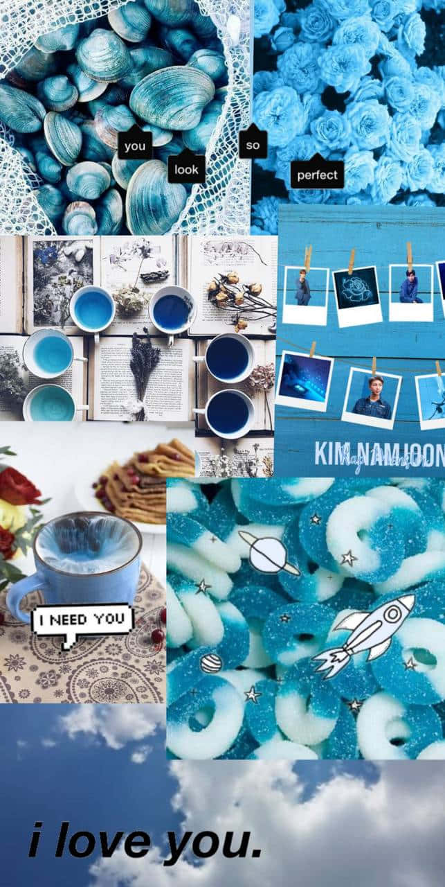 Blue Collage, seashells, roses, HD Phone Wallpaper