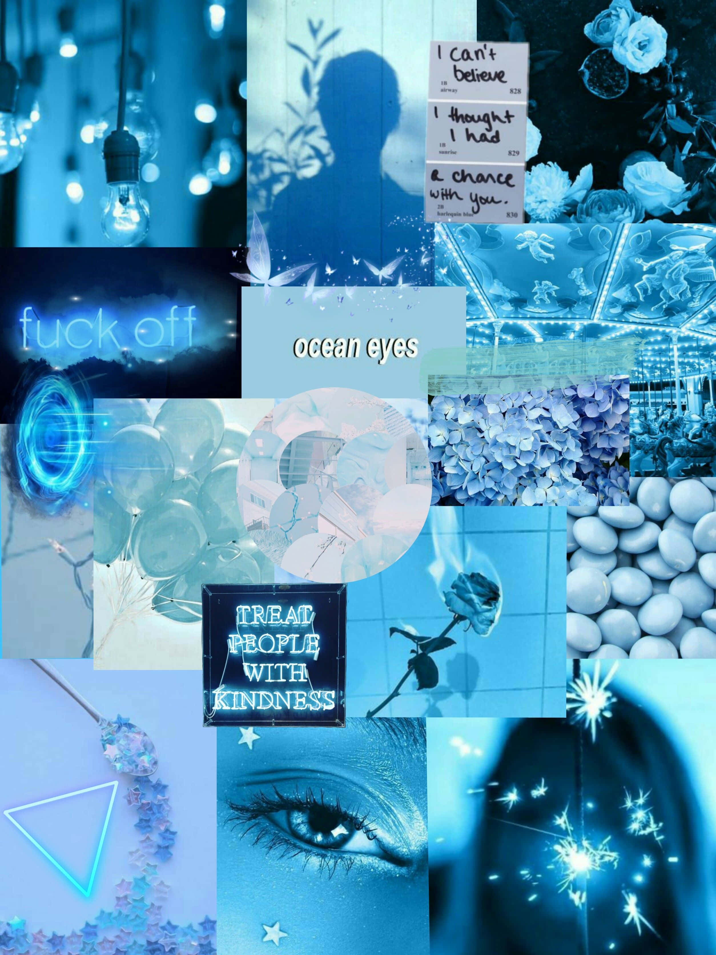 Blue Collage, glowing lights, roses, 2K Phone Wallpaper
