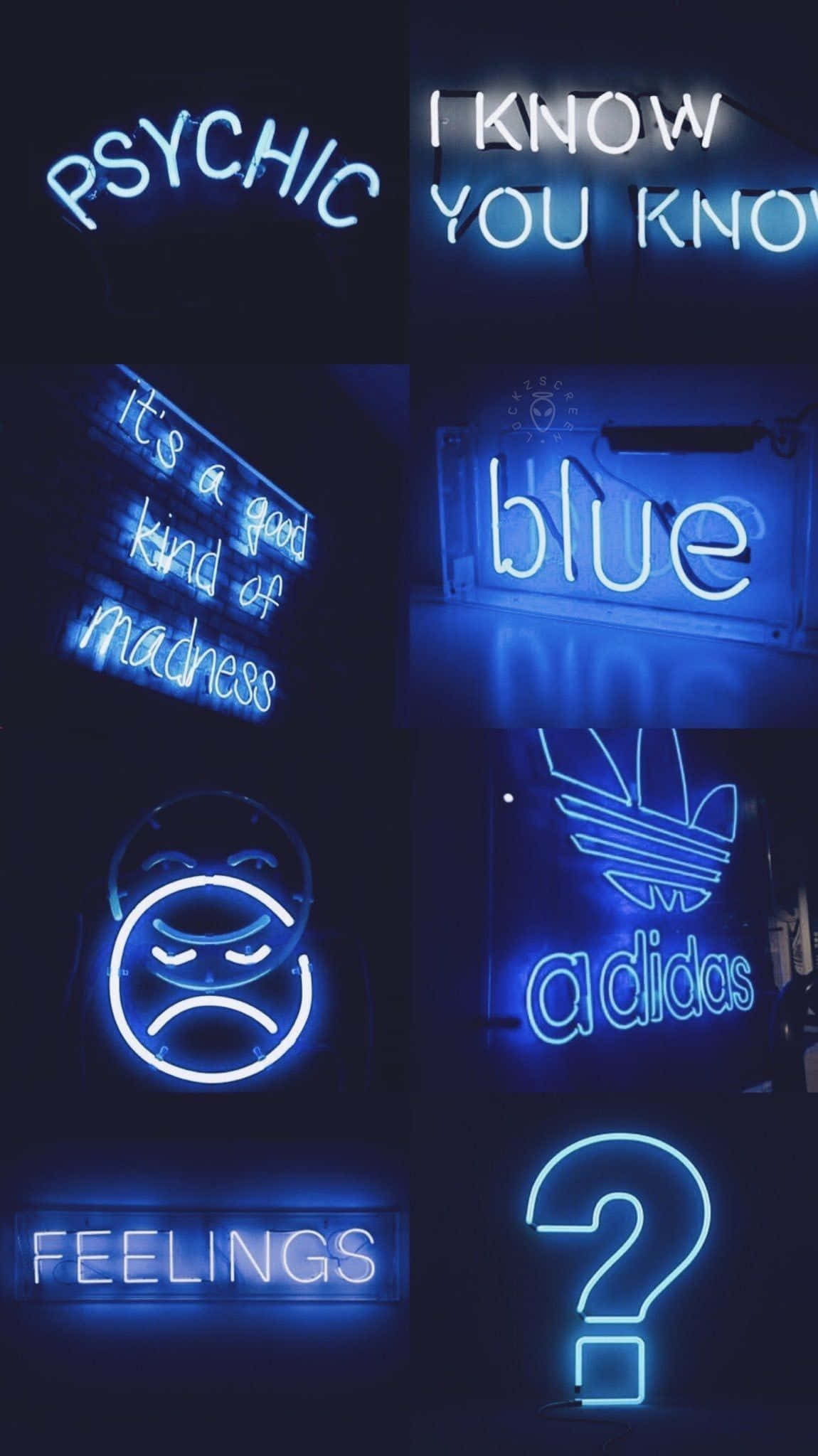 blue collage, glowing blue neon signs, psychic feelings, Full HD Phone Wallpaper