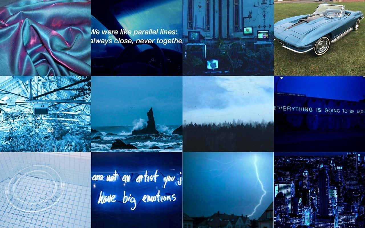 Blue Collage, blue-toned scenes, fabric, HD Desktop Wallpaper