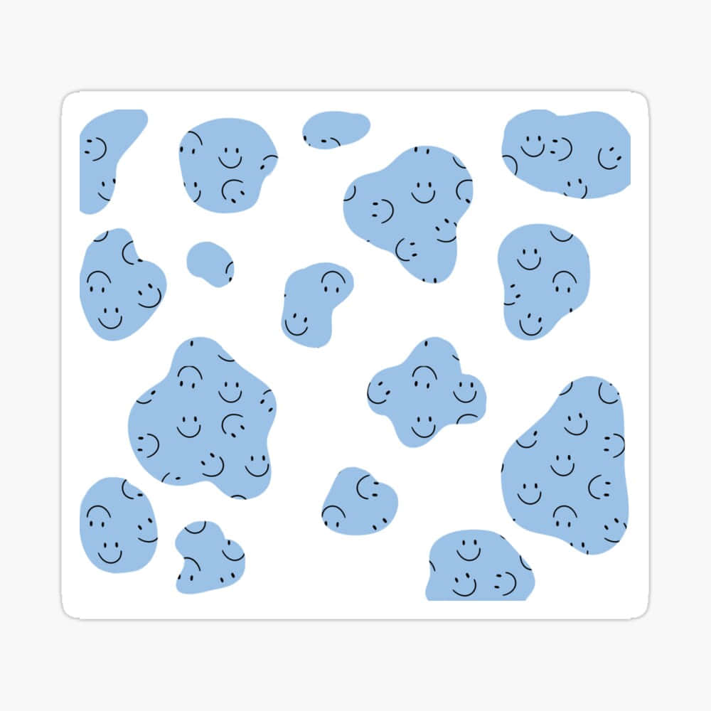blue smiley faces sticker, light blue amoeba-like shapes, simple smiling faces, SD Desktop Wallpaper