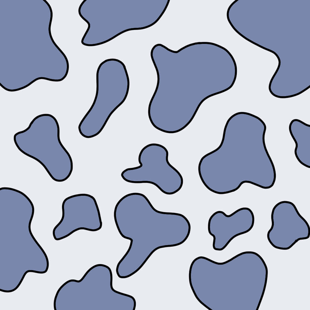 blue cow print, bold black outlines, light gray background, SD Desktop Wallpaper