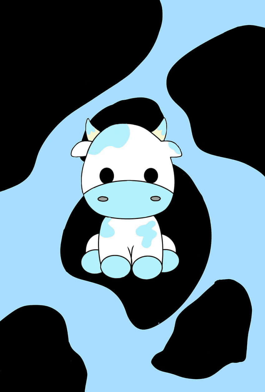cute cartoon cow, light blue spots, light blue background, SD Phone Wallpaper