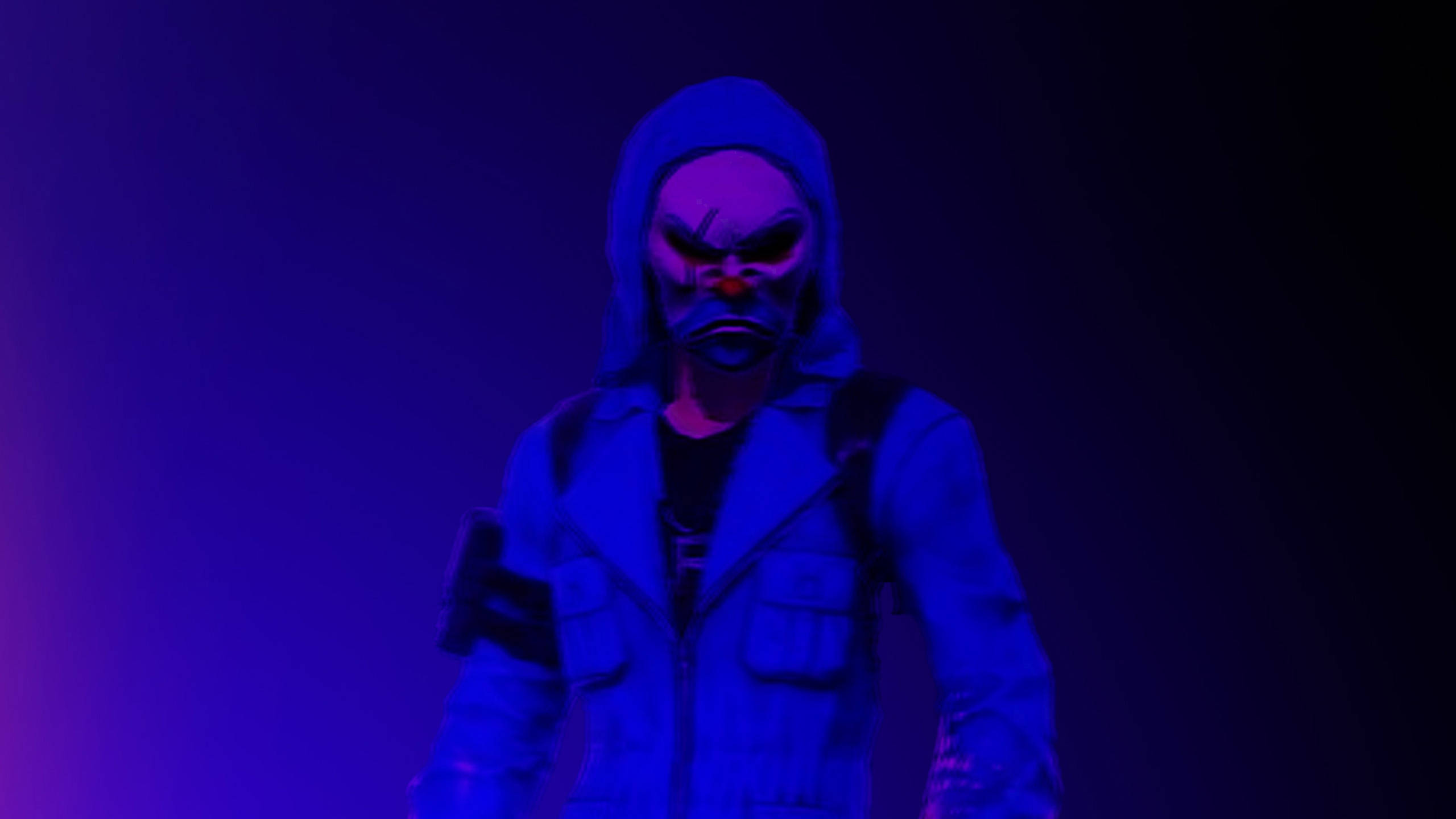 hazy purple and blue criminal bundle, hooded jacket, clown mask, 2K Desktop Wallpaper