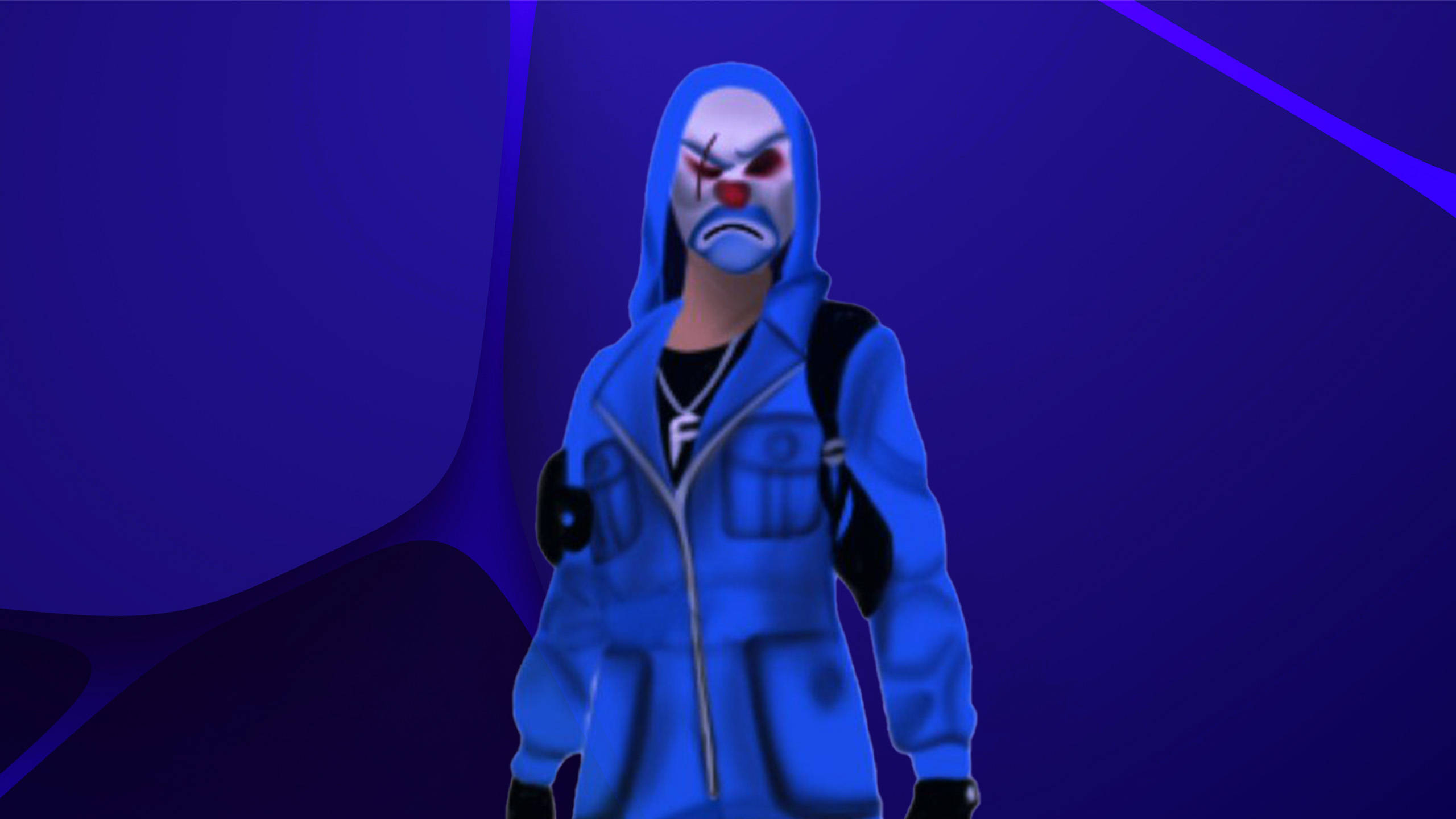 Blue Criminal Bundle, blue-clad figure, clown mask, 2K Desktop Wallpaper