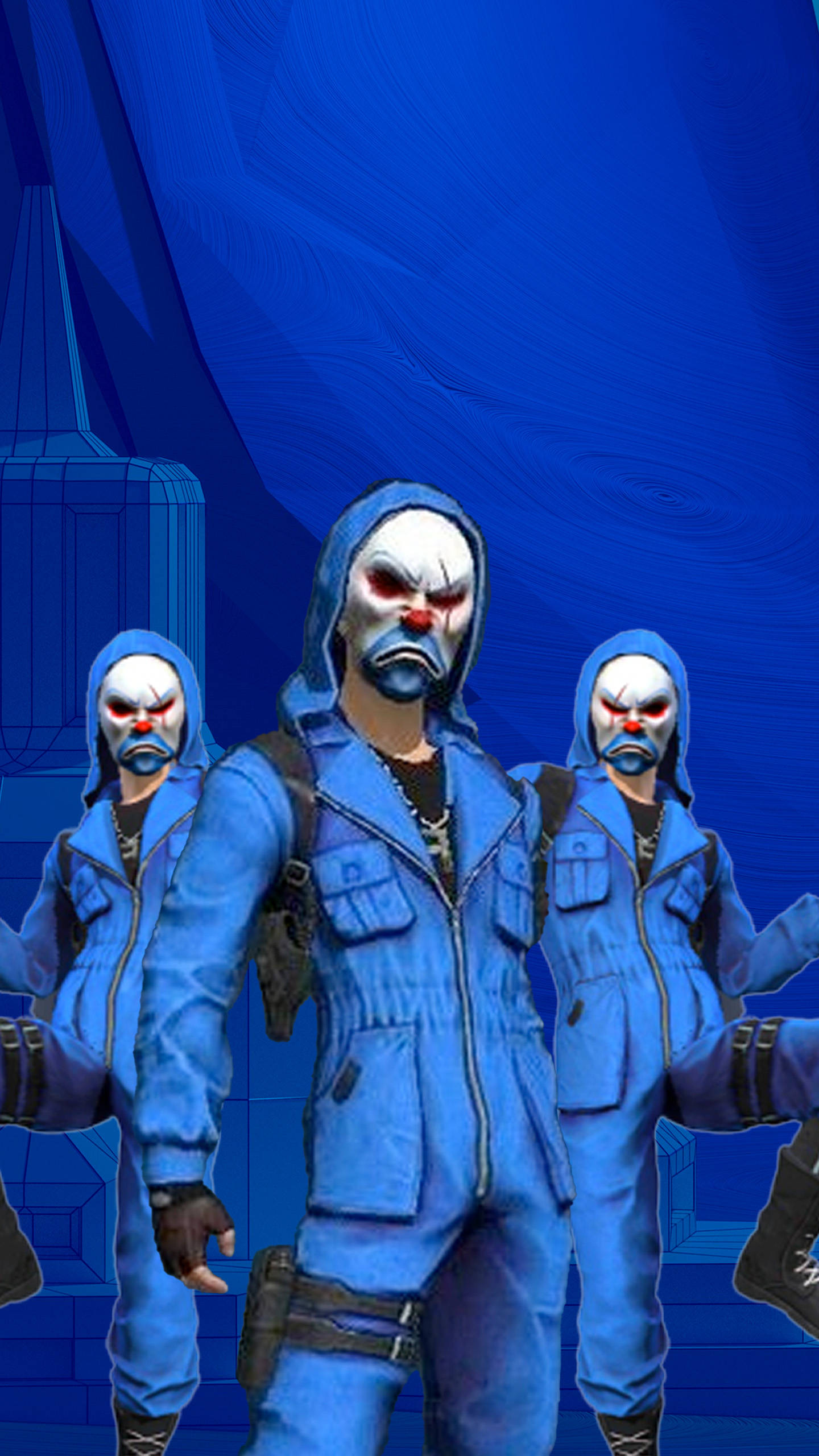 Blue Criminal Bundle, clown masks, blue-clad figures, 2K Phone Wallpaper