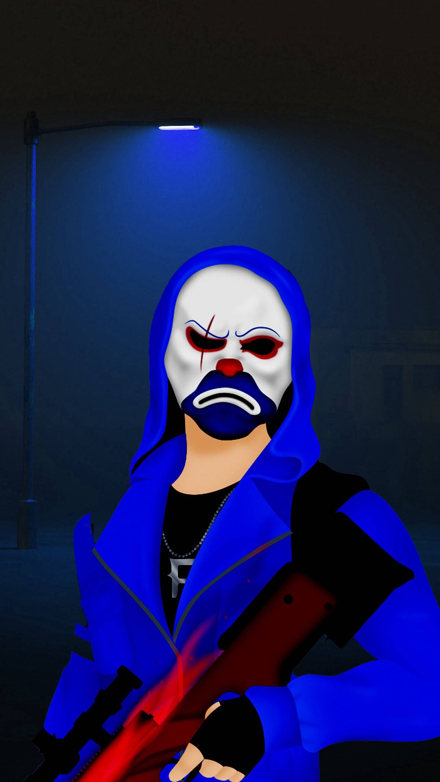 Blue Criminal Bundle, clown, blue hooded jacket, 2K Phone Wallpaper