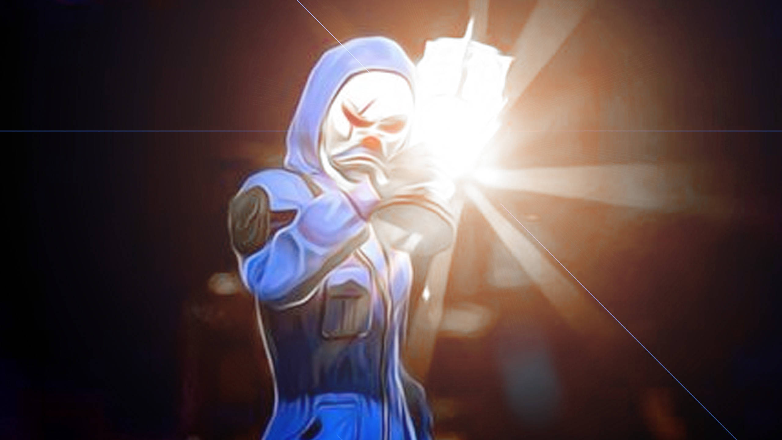 Blue Criminal Bundle, hooded anime character, glowing fist, 2K Desktop Wallpaper