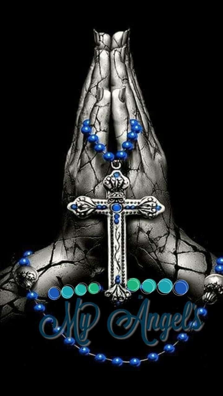 Blue Cross, silver cross, blue rosary beads, HD Phone Wallpaper