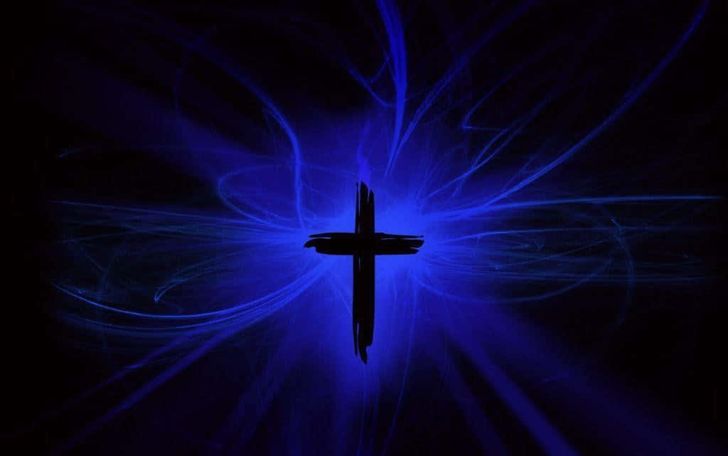 Blue Cross, glowing blue cross, dark background, SD Desktop Wallpaper