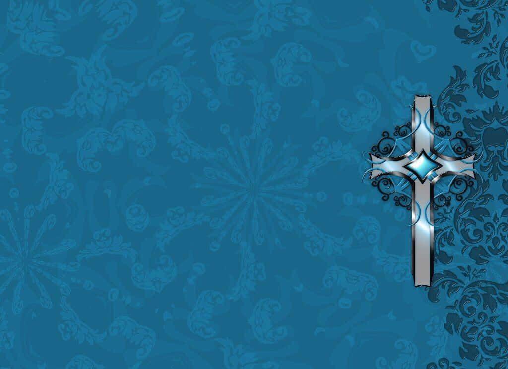 Blue Cross, silver ornate cross, blue gem center, SD Desktop Wallpaper