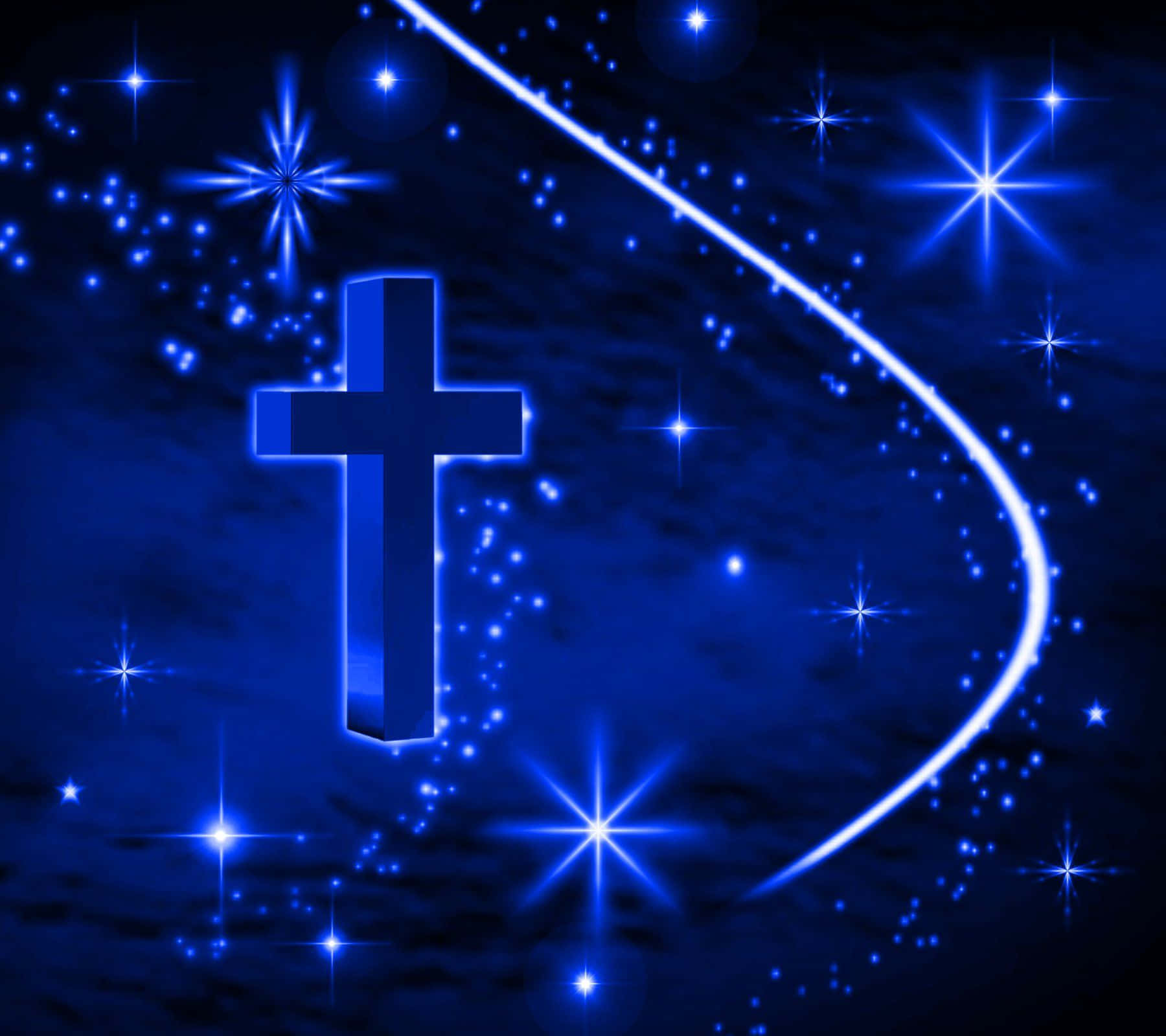 Blue Cross, glowing blue cross, starry cosmic background, HD Desktop Wallpaper