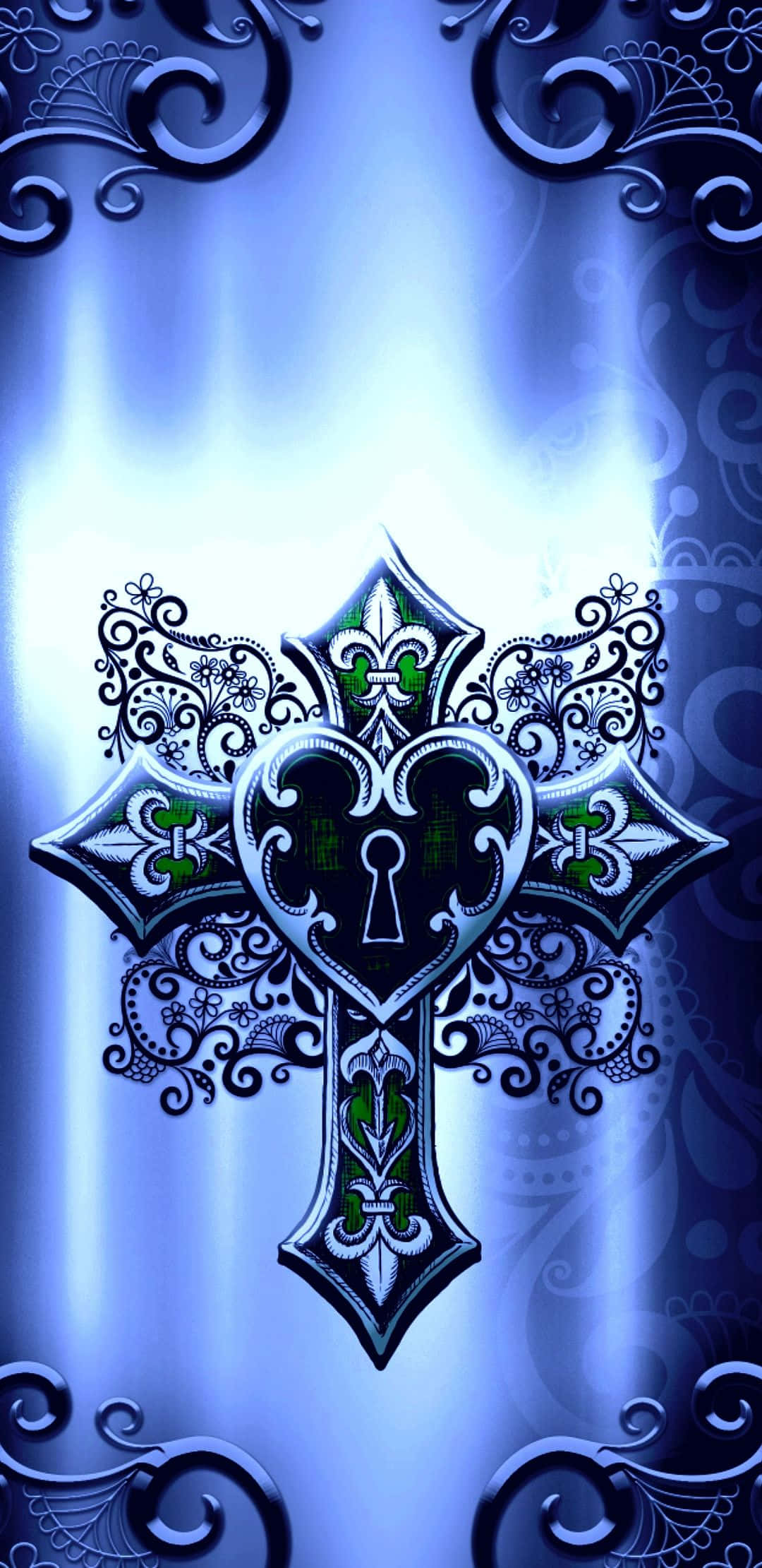 Blue Cross, blue and green cross, keyhole center, Full HD Phone Wallpaper
