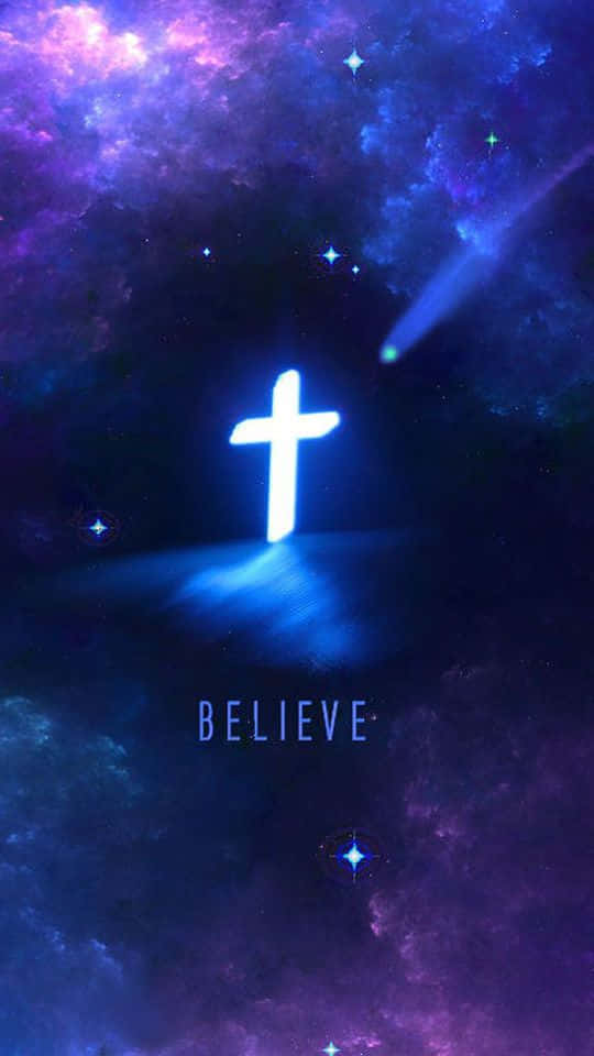 Blue Cross, white cross, cosmic background, SD Phone Wallpaper