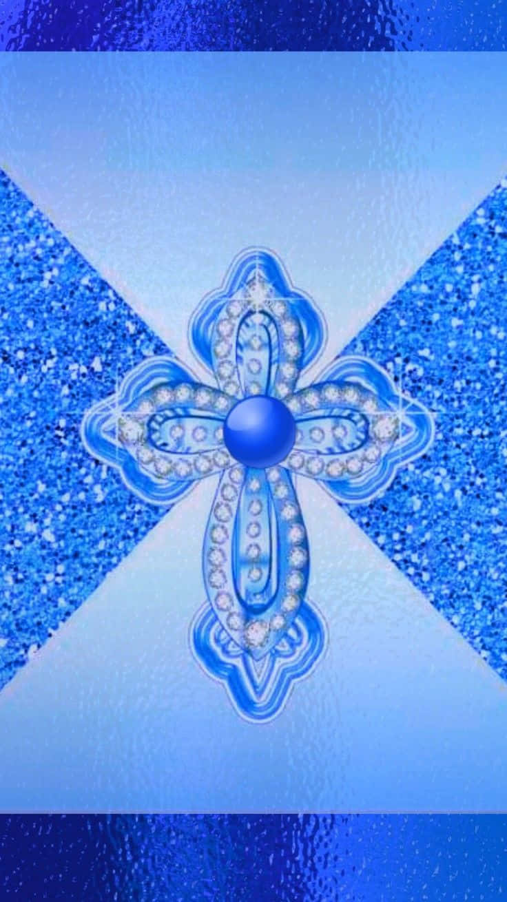 Blue Cross, blue ornate cross, sparkling gems, HD Phone Wallpaper