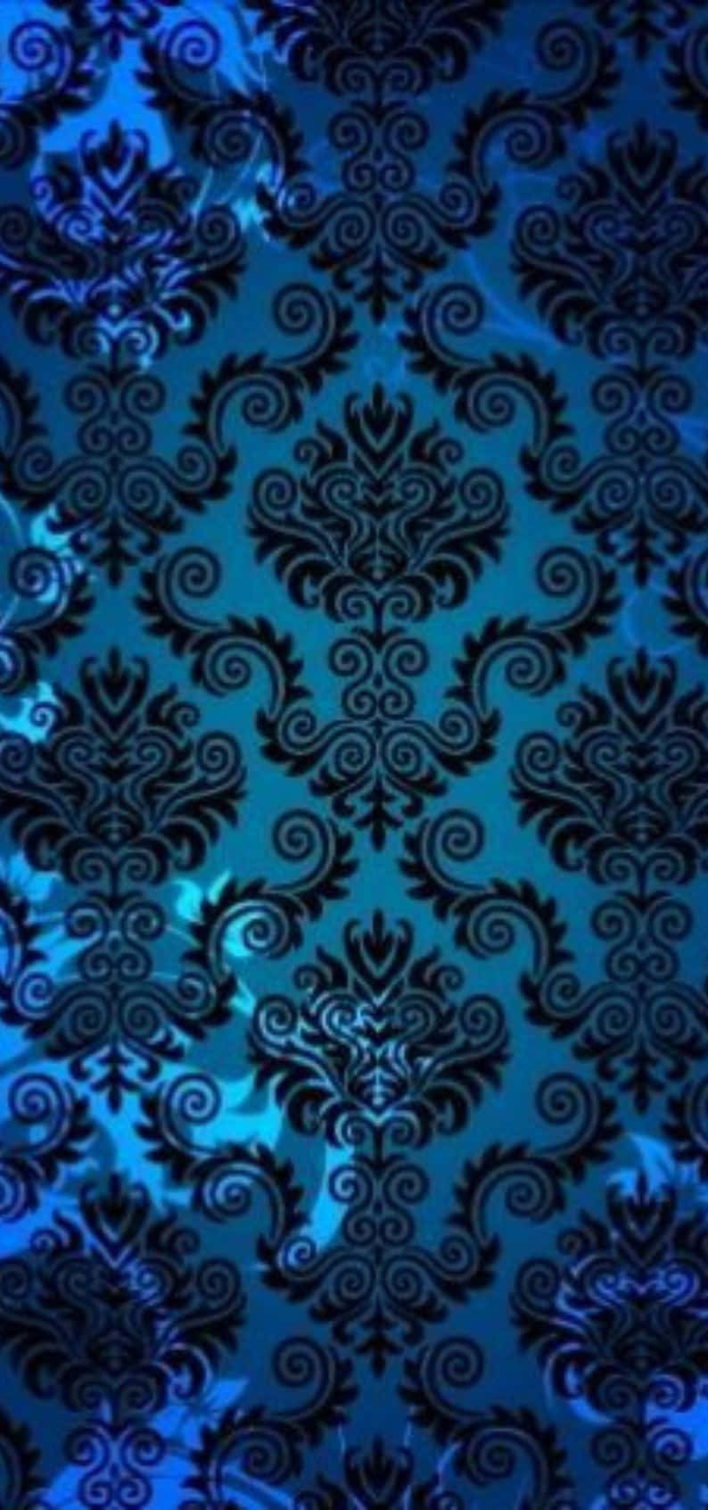 blue damask pattern, deep blue, black, HD Phone Wallpaper