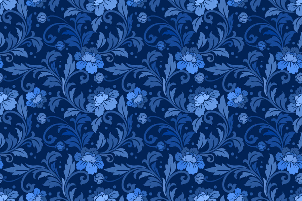 blue damask pattern, floral pattern, swirling vines, SD Desktop Wallpaper