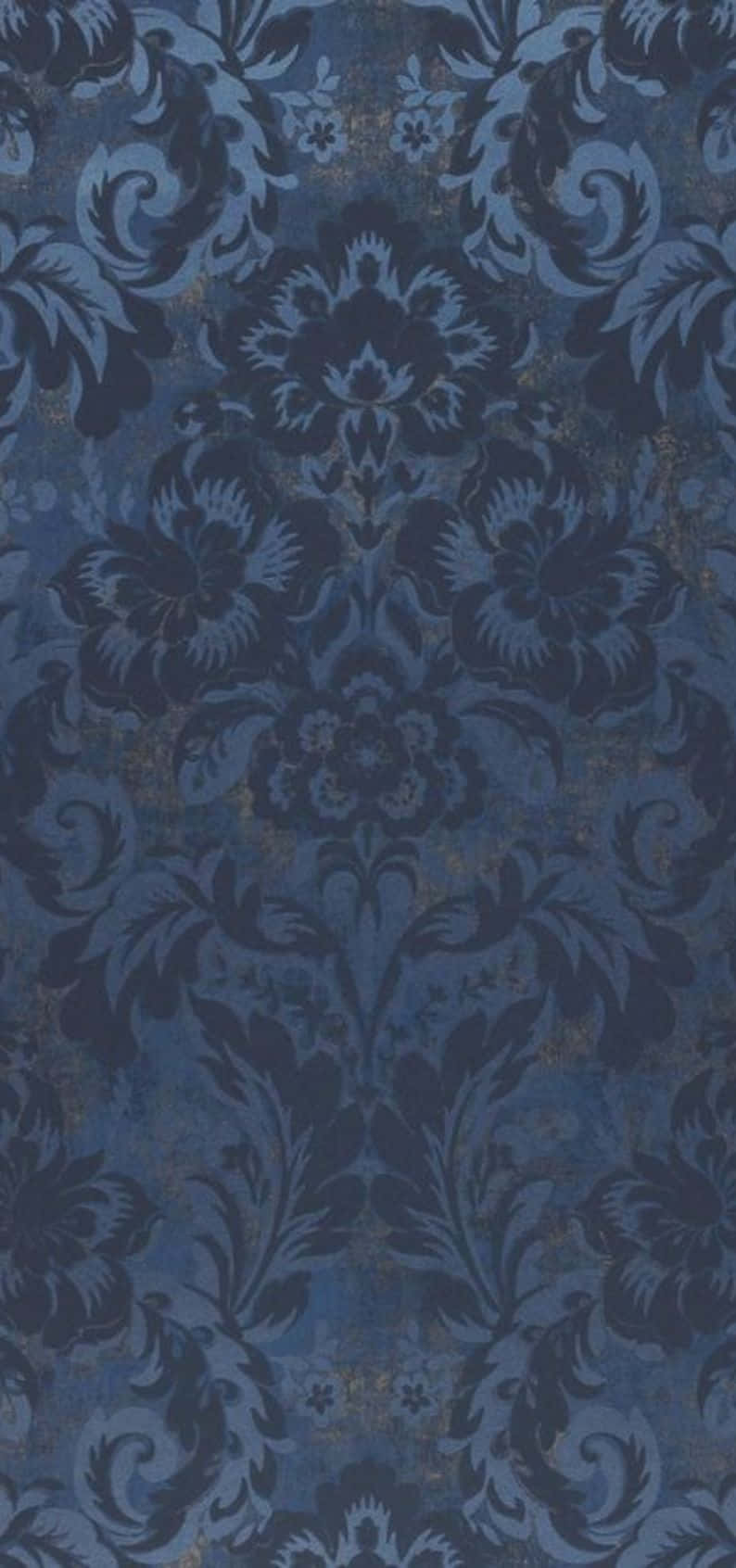 elegant blue damask pattern, deep blue, gold accents, HD Phone Wallpaper