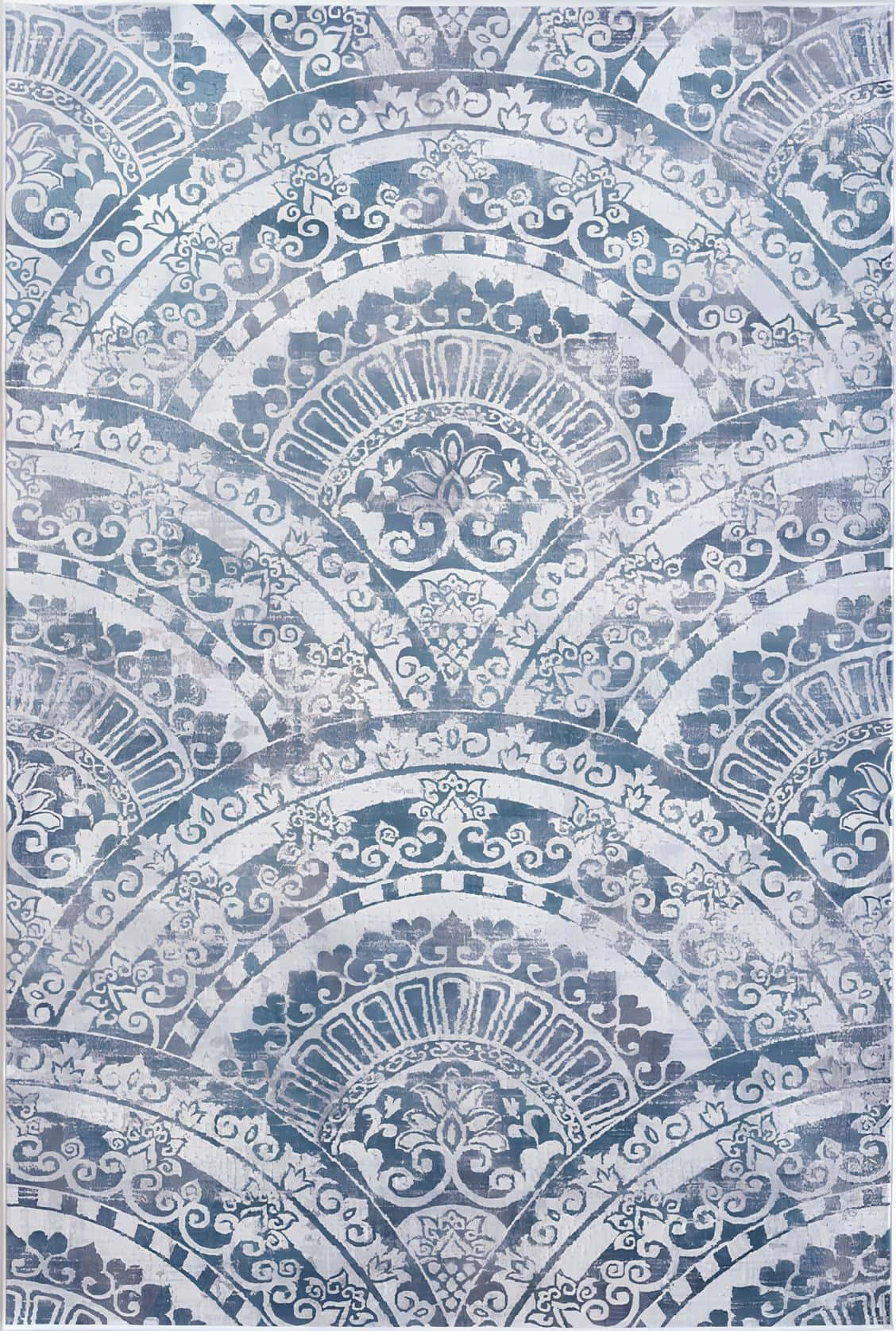 blue damask pattern, blue and white, fan-shaped medallions, HD Phone Wallpaper